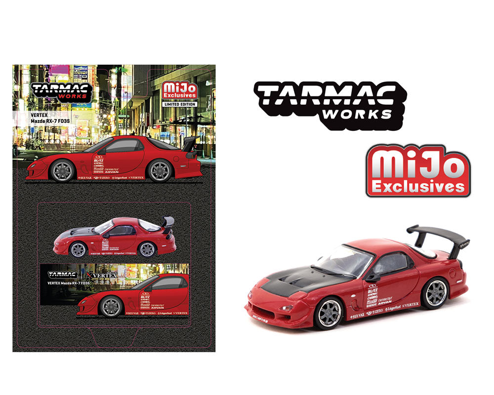 Tarmac Works 1/64 Scale Mazda RX-7 FD3S Vertex Edition Diecast Model Car - Red - Collectible Toy for Display, Racing Games & Car Enthusiasts