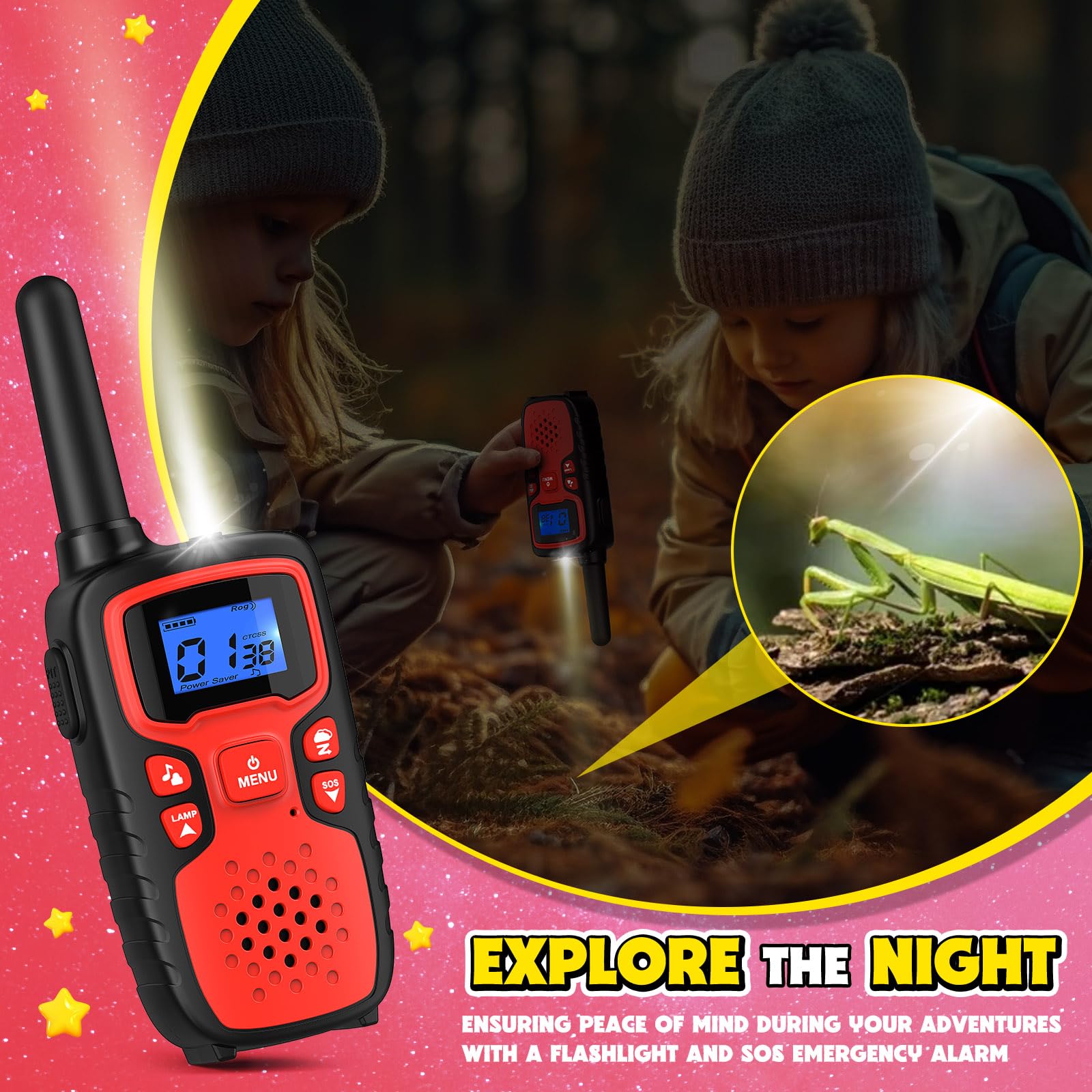 Wishouse Rechargeable Walkie Talkies for Kids - Long Range 2-Way Radios with NOAA Weather Alert, SOS Siren & Flashlight - Perfect for Hiking, Camping & Outdoor Adventures - Christmas Birthday Gift for Boys Girls Ages 4-9 (2 Pack)