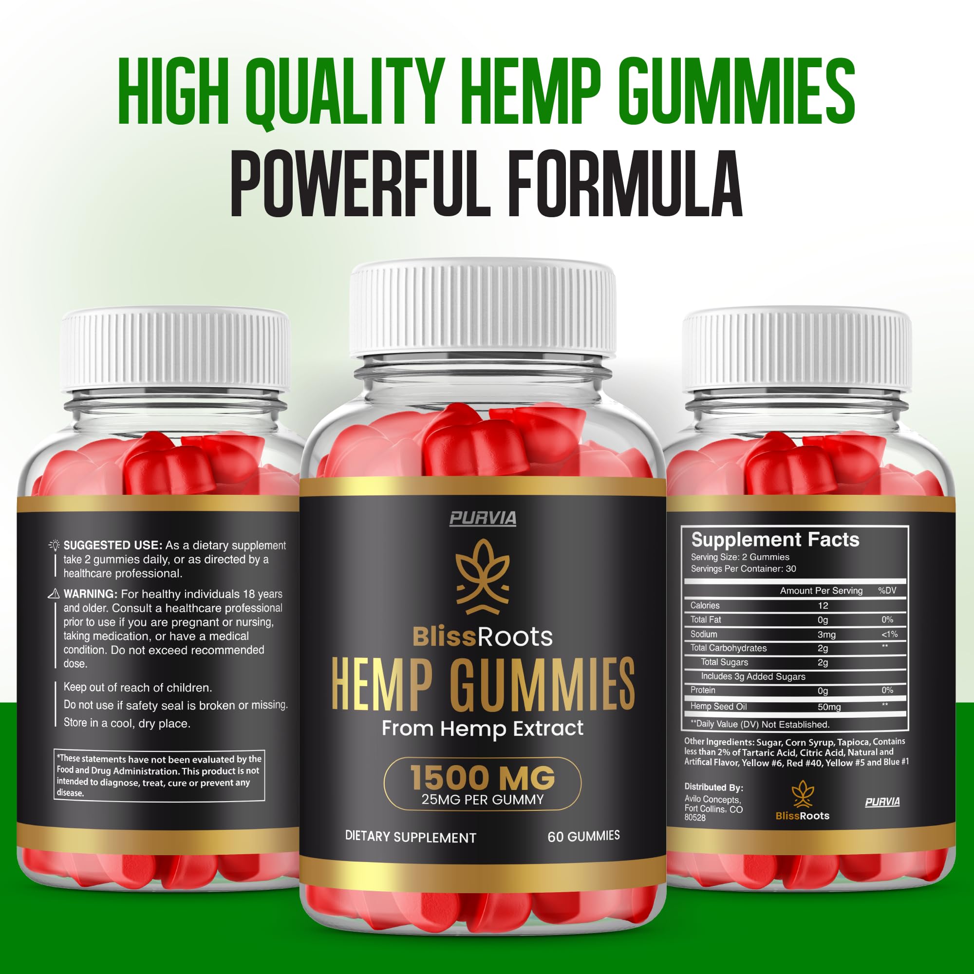 Bliss Roots Hemp Gummies 1500mg (2 Pack) - Maximum Strength CBD Supplement for Stress Relief & Sleep Support - 120 Gummies - Perfect for Daily Wellness & Relaxation