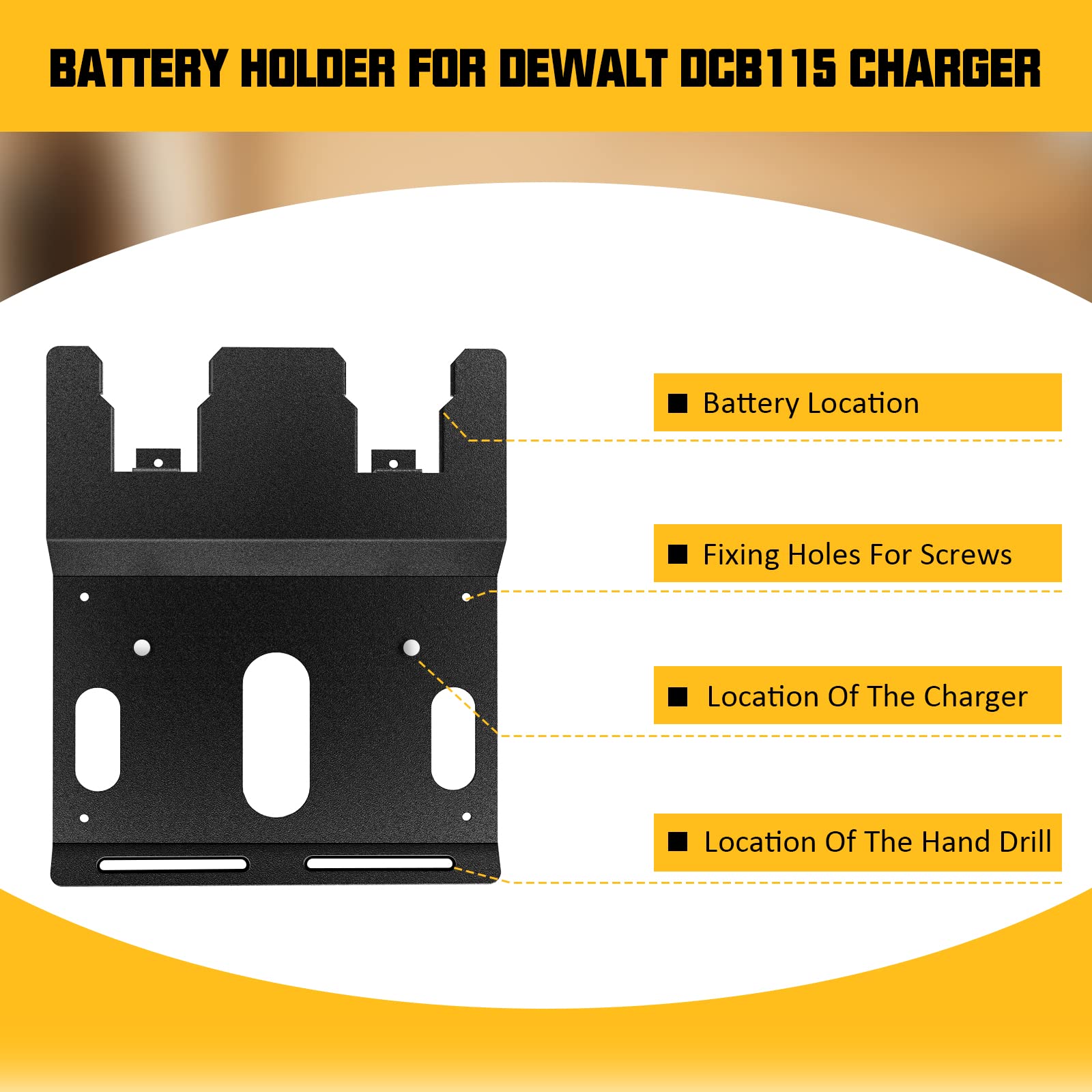 **DeWalt 20V Battery & DCB115 Charger Wall Mount Bracket - Heavy Duty Metal Black Holder for 2 Batteries & Charger - Perfect for Tool Room, Garage & Workshop Organization**