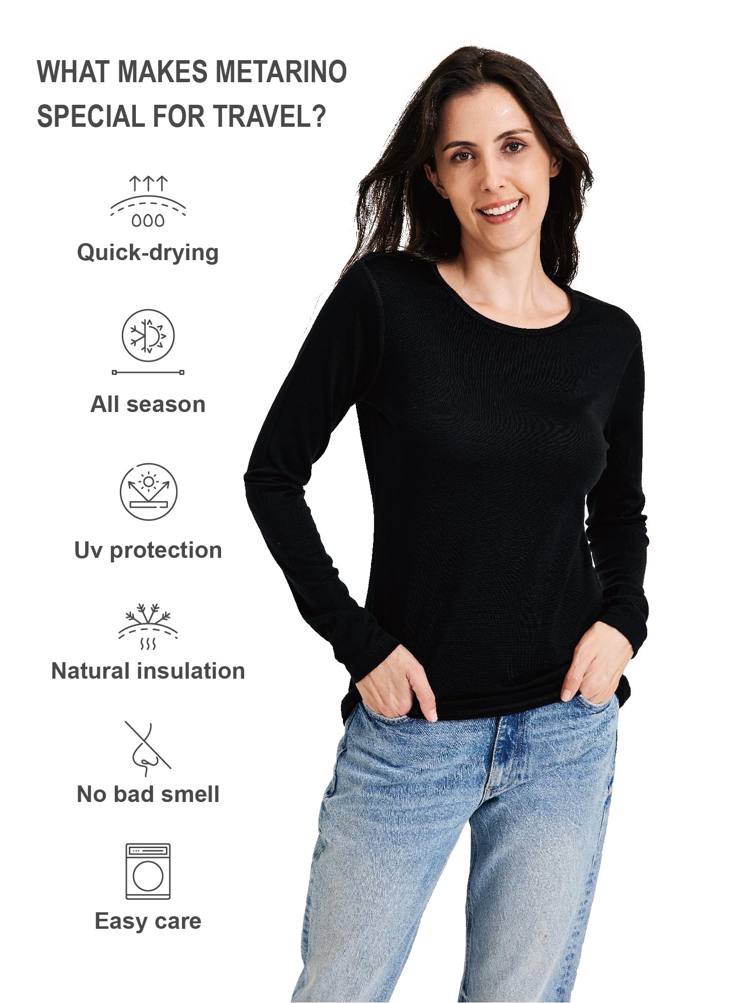 100% Merino Wool Women's Thermal Base Layer Shirt - Long Sleeve Crewneck Undershirt for Hiking, Skiing & Outdoor Activities | Warm Winter Layering for Travel & Cold Weather
