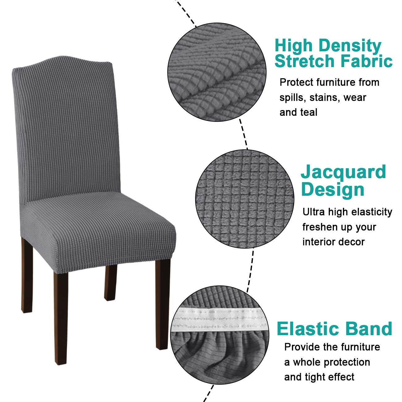 **Turquoise Stretchable Dining Chair Covers Set of 6 - Grey Spandex Seat Protectors for Home, Hotel & Events - Washable & Universal Fit for Parson Chairs - Perfect for Weddings, Parties & Everyday Dining**