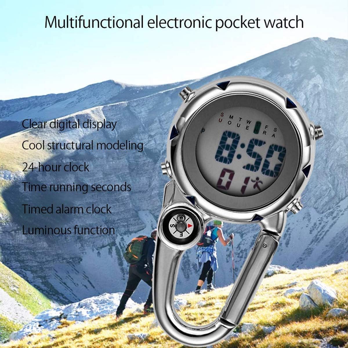 Multifunctional Luminous Carabiner Watch with Compass - Mini Quartz Clip-On Watch for Outdoor Climbing, Hiking & Camping - Perfect for Adventurers and Survival Gear Enthusiasts
