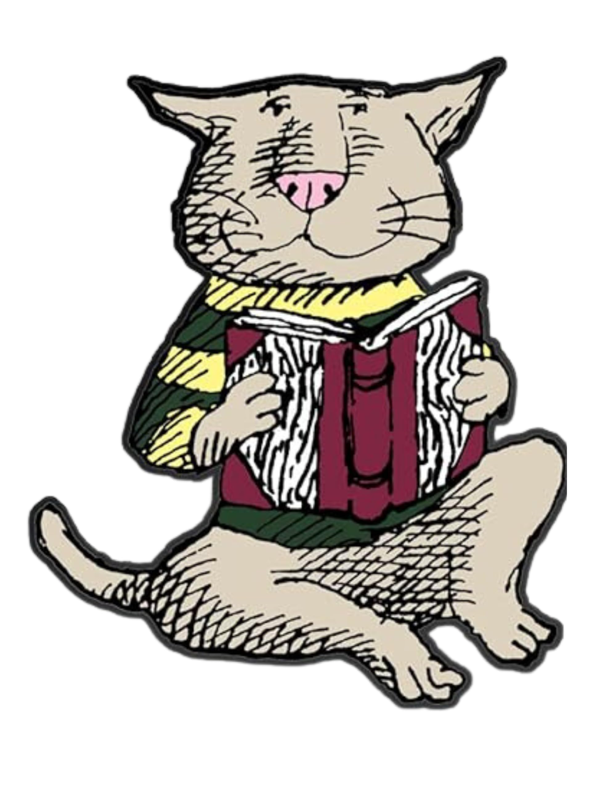 Edward Gorey™ 'Cat & Book' 1.5-Inch Metallic Lapel Pin with Butterfly Clasp - Vintage Literary Accessory for Book Lovers & Goth Fashion | Perfect for Jackets, Bags & Hat Decor