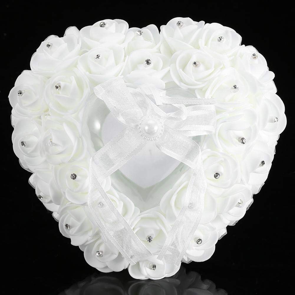 White Heart-Shaped Wedding Ring Pillow - Elegant Ring Cushion for Bride & Groom Ceremony - Perfect for Wedding Decorations, Vows Exchange & Romantic Proposals
