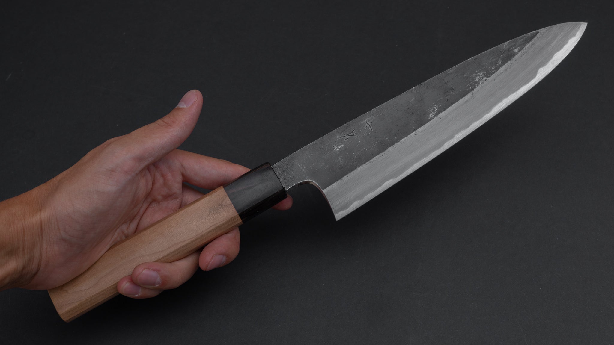 Hitohira Togashi Blue #2 Kurouchi Gyuto 210mm Japanese Chef Knife with Cherry Wood Handle - Perfect for Sushi, Meat Cutting & Professional Kitchen Use