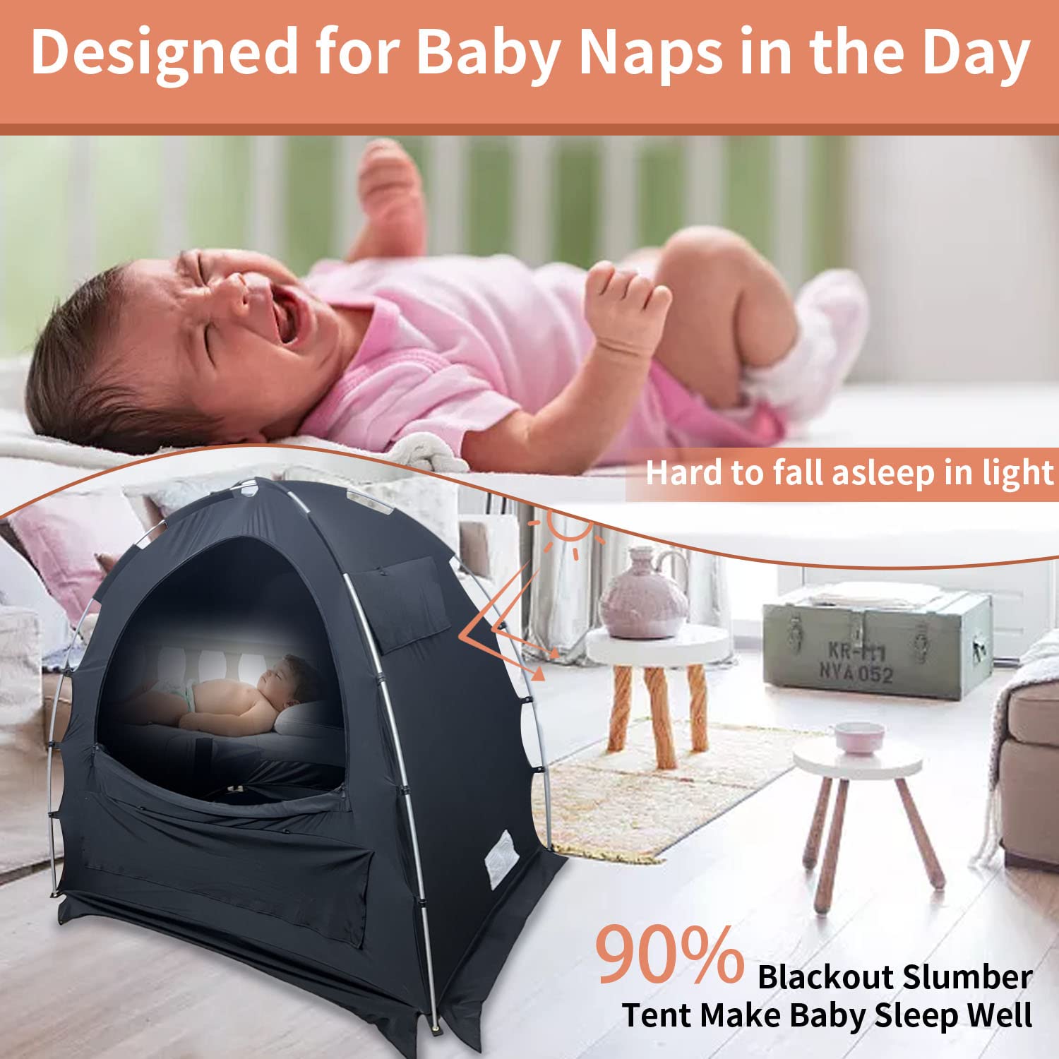 Jonnick Blackout Crib Cover for Pack N Play - Breathable Travel Crib Canopy with Stretchy Netting - Perfect for Baby Sleep Pod, Nursery Blackout Tent & Portable Infant Bed Cover (Ideal for Travel, Daytime Naps & Light Control)