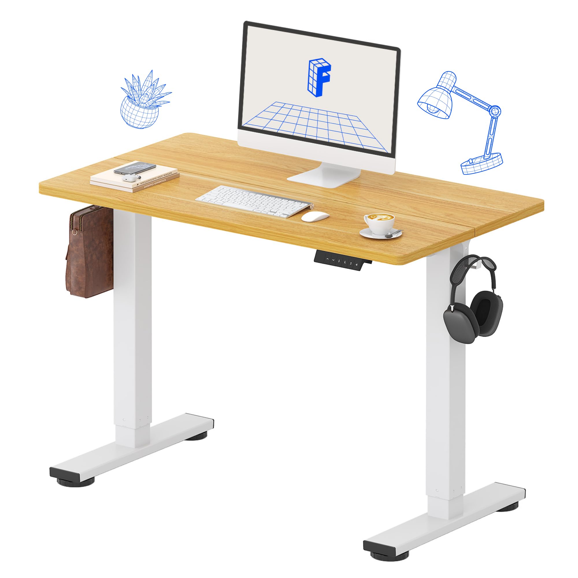 FLEXISPOT 40 x 24 Inch Adjustable Height Standing Desk - Maple Top & White Frame | Electric Sit Stand Workstation for Home Office, Gaming & Study | Ergonomic Computer Desk for Better Posture & Productivity