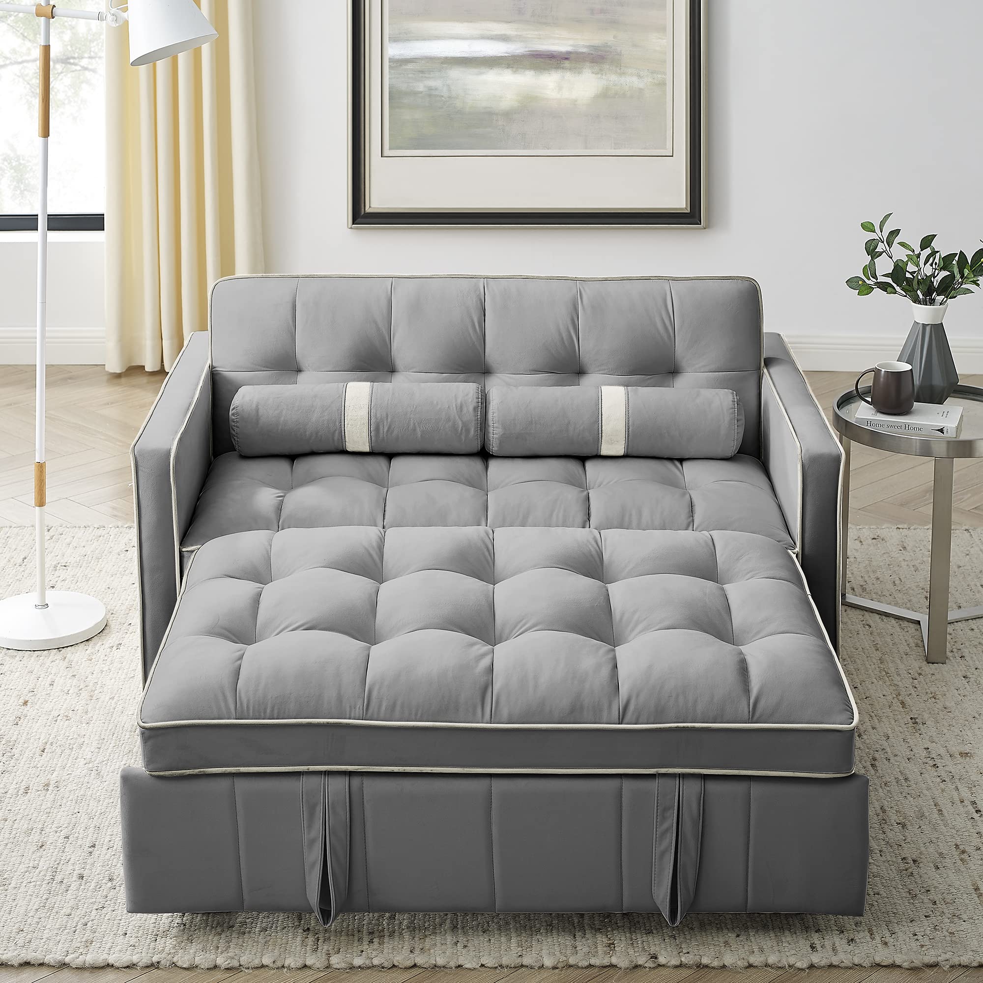 JULYFOX Gray Velvet Pull-Out Sleeper Sofa - 55