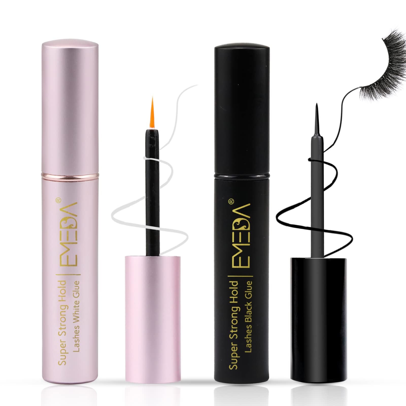 EMEDA 2 PCS Clear & Black Eyelash Glue - Super Strong Hold, Latex Free, Professional Lash Adhesive for False Eyelashes (Black & White Strip) - Perfect for Daily Wear, Special Occasions & Sensitive Eyes
