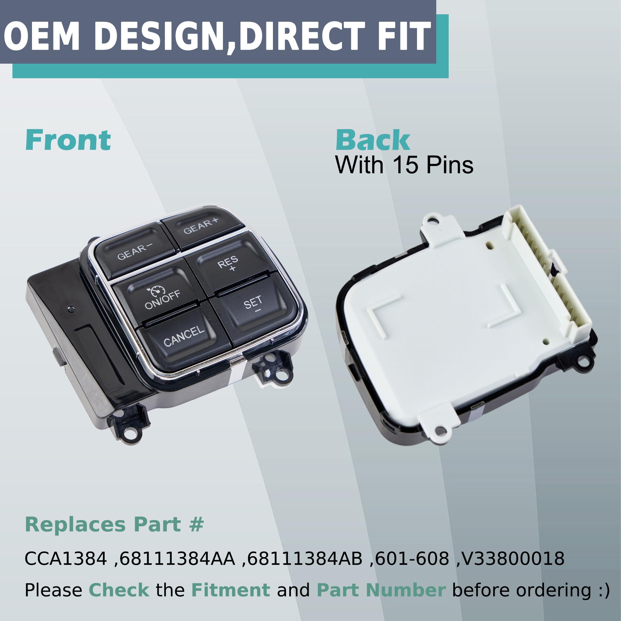 Cruise Control Steering Wheel Switch Compatible with 2013-2022 Ram 1500 & 2019-2023 Ram 1500 Classic - Replaces OEM #68111384AB, 68111384AA, CCA1384 - Perfect for Highway Driving & Long Road Trips