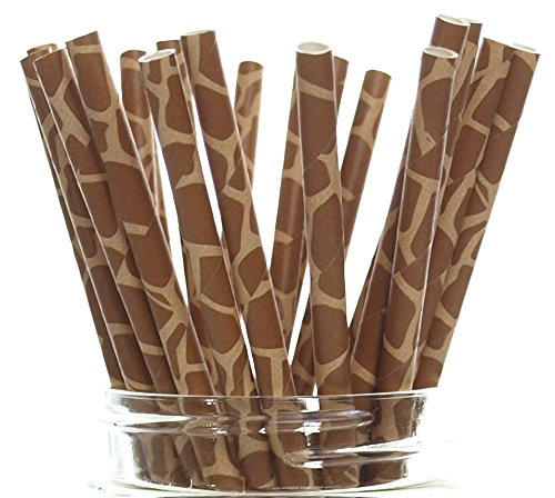 Eco-Friendly Giraffe Print Paper Straws - Disposable Drinking Straws for Parties, Baby Showers & Events | Fun Animal Print Design | 25 Pack | Perfect for Tropical Themed Decorations & Kids Birthday Celebrations