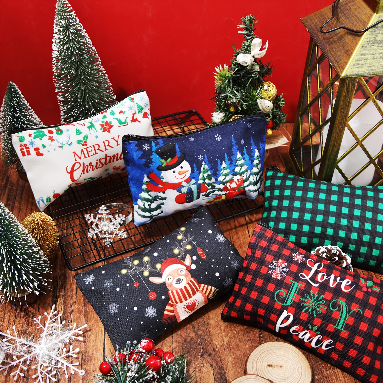 Saintrygo 30-Piece Christmas Makeup Gift Set - Plaid Cosmetic Bags with Snowman & Reindeer Designs (Multicolor) - Perfect for Holiday Party Favors, Stocking Stuffers & Secret Santa Gifts