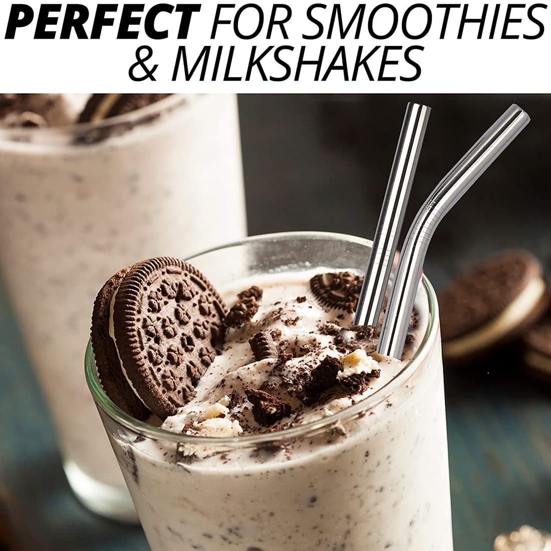 Jumbo Smoothie Straws Stainless Steel - Set of 4 Metal Milkshake Straws (0.4