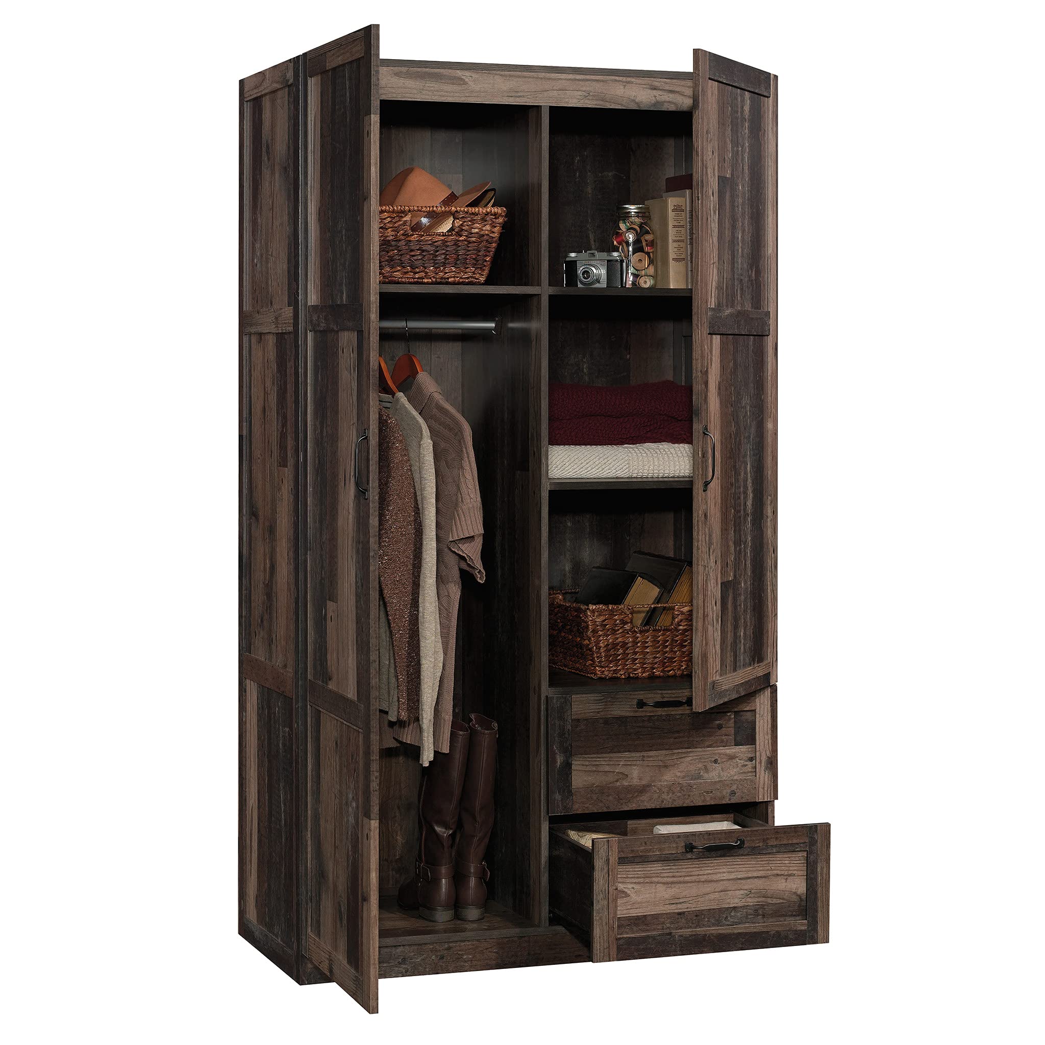Sauder Reclaimed Pine Storage Wardrobe Cabinet - Pantry Organizer, Closet Storage Solution for Bedroom, Kitchen, and Home Organization