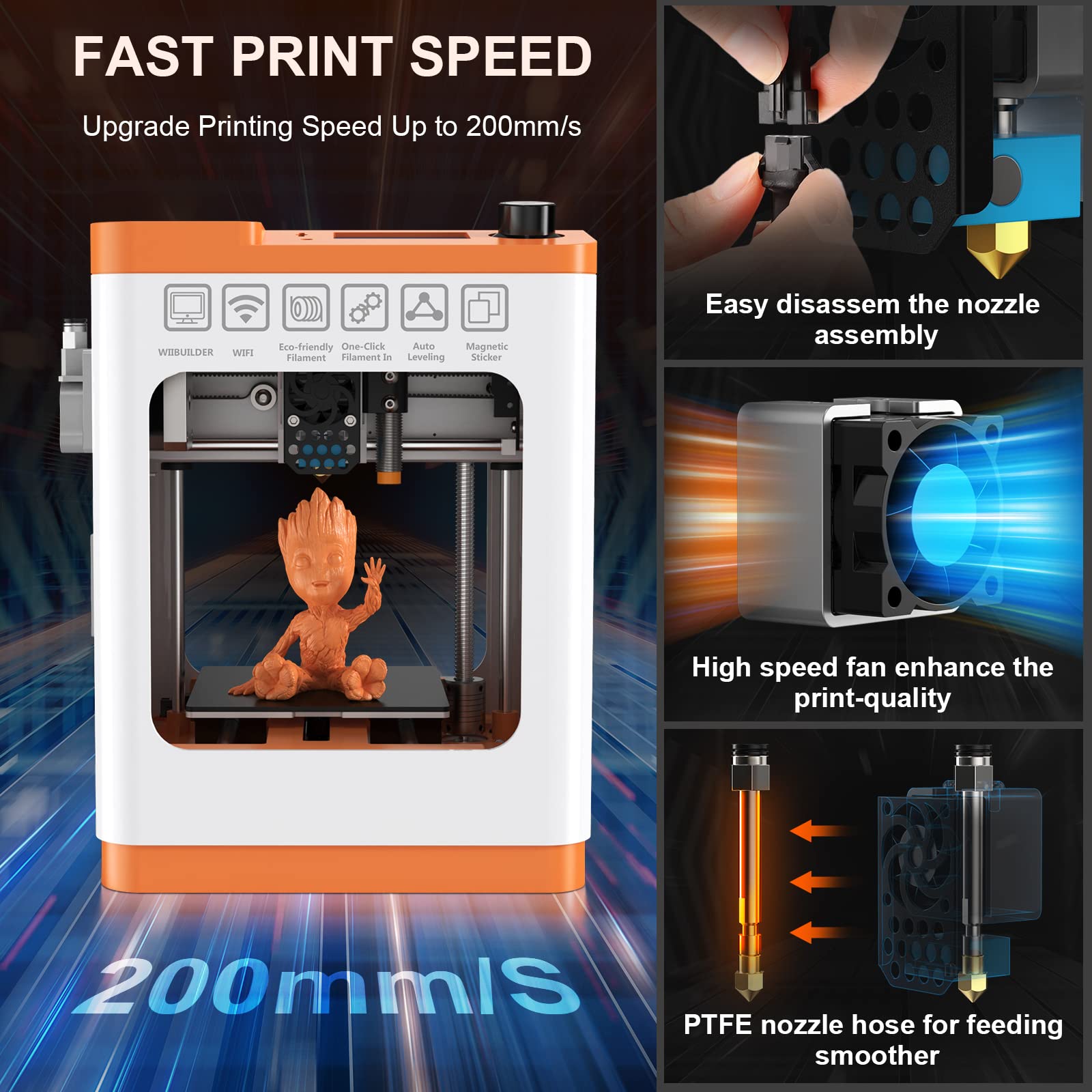 HEPHI3D Tina2S Upgraded 3D Printer with WiFi Cloud Printing & Auto Bed Leveling - Fully Assembled, Silent Mini 3D Printer for Beginners - Open Source DIY 3D Printer for Home, School, Office & Maker Projects