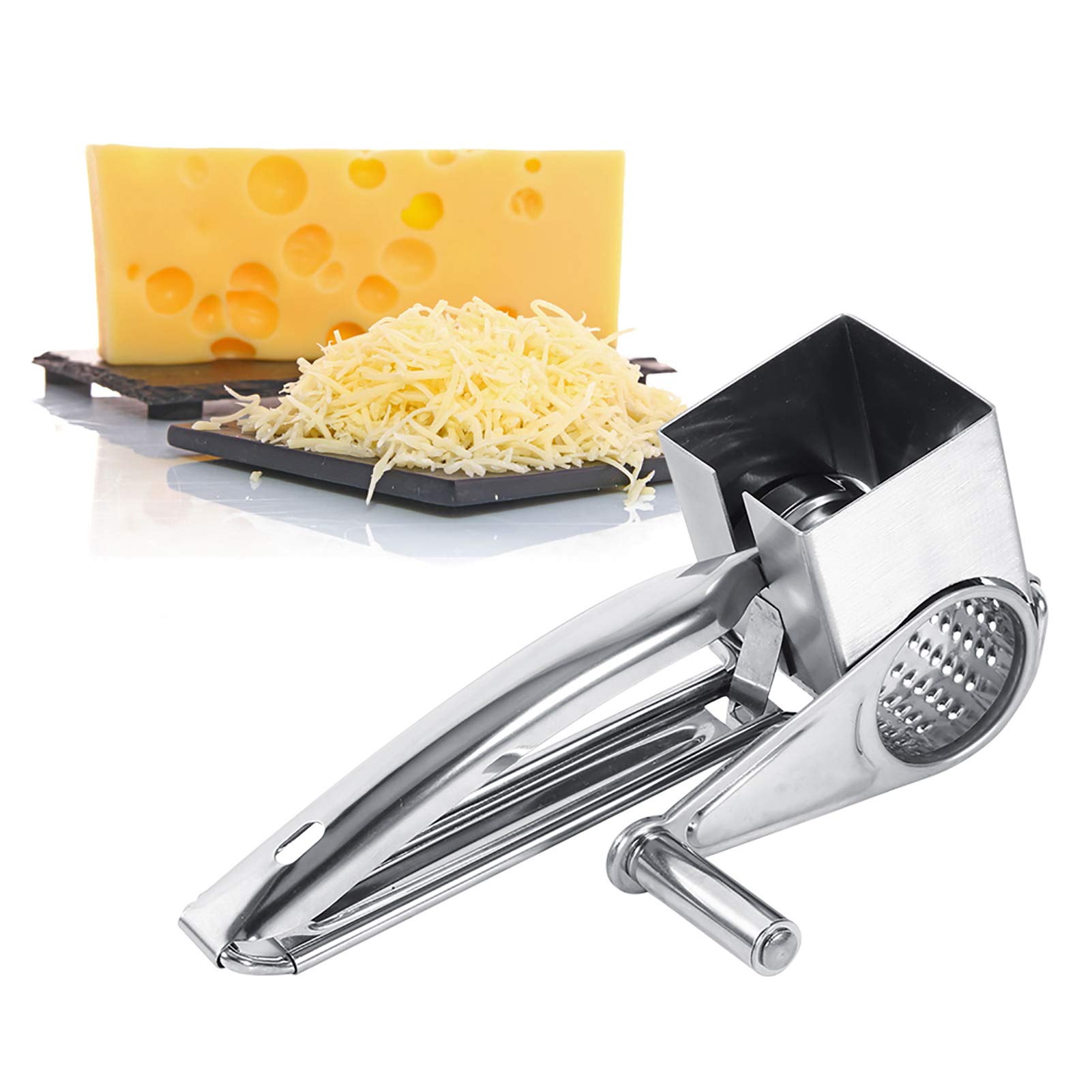 Stainless Steel Rotary Cheese Grater - Handheld Multifunctional Cheese Slicer & Grater with Handle for Cheese, Garlic, Vegetables - Perfect for Kitchen, Camping & Food Prep