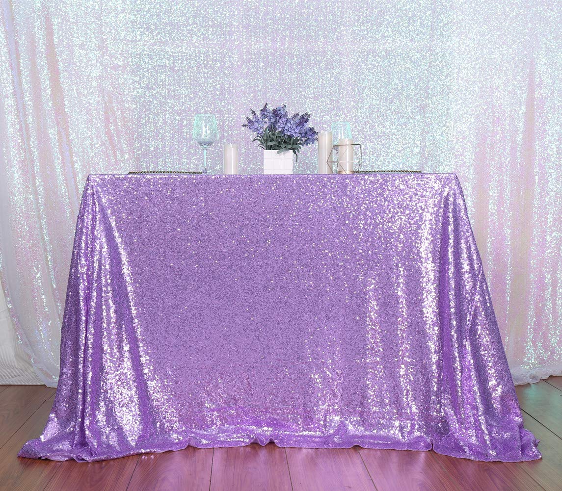 Sparkly Lavender Sequin Tablecloth 90x132 Inch for Wedding & Party Decor