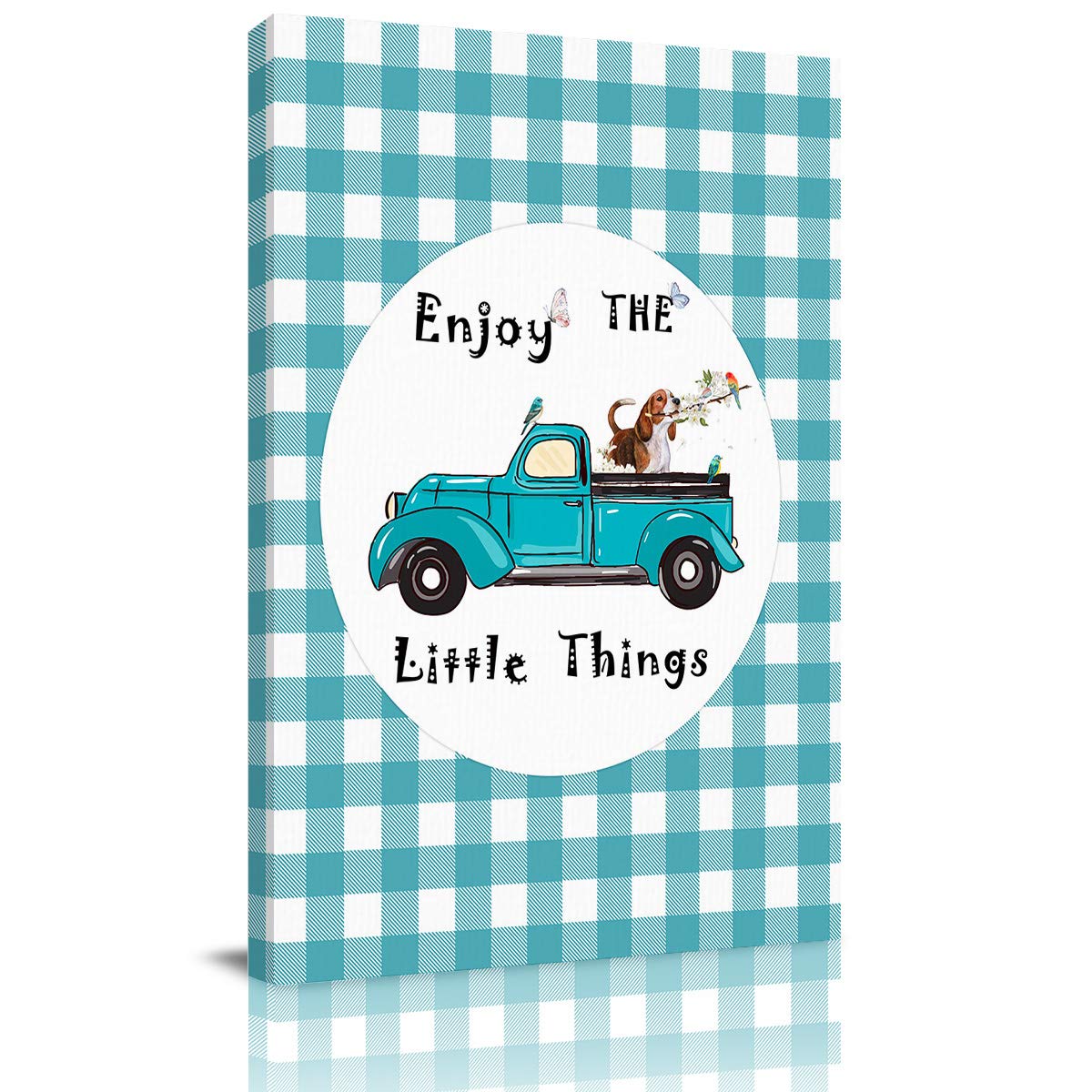 Blue Buffalo Truck Carried Tulips Canvas Wall Art Print - Framed 12x18 Inch Painting for Living Room, Bathroom & Office Decor - Vintage Farmhouse Style Home Decoration
