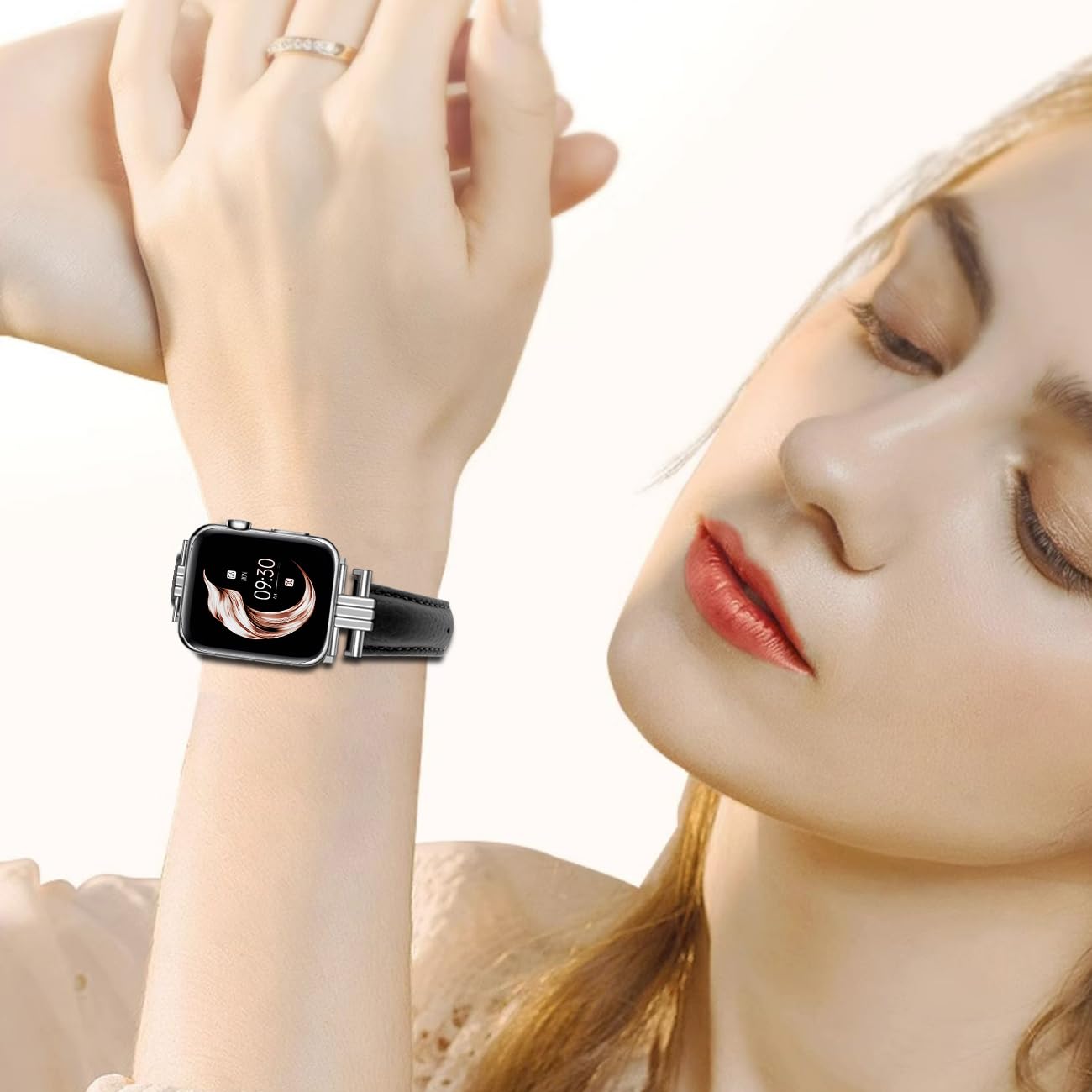 Premium Genuine Leather Watch Band with Butterfly Clasp for Apple Watch Series 1-9 (38mm/40mm/41mm/42mm/44mm/45mm/49mm) - Stylish I-Shaped Strap with Polished Metal Buckle - Perfect for Women's Fashion Accessories, Office Wear & Everyday Use
