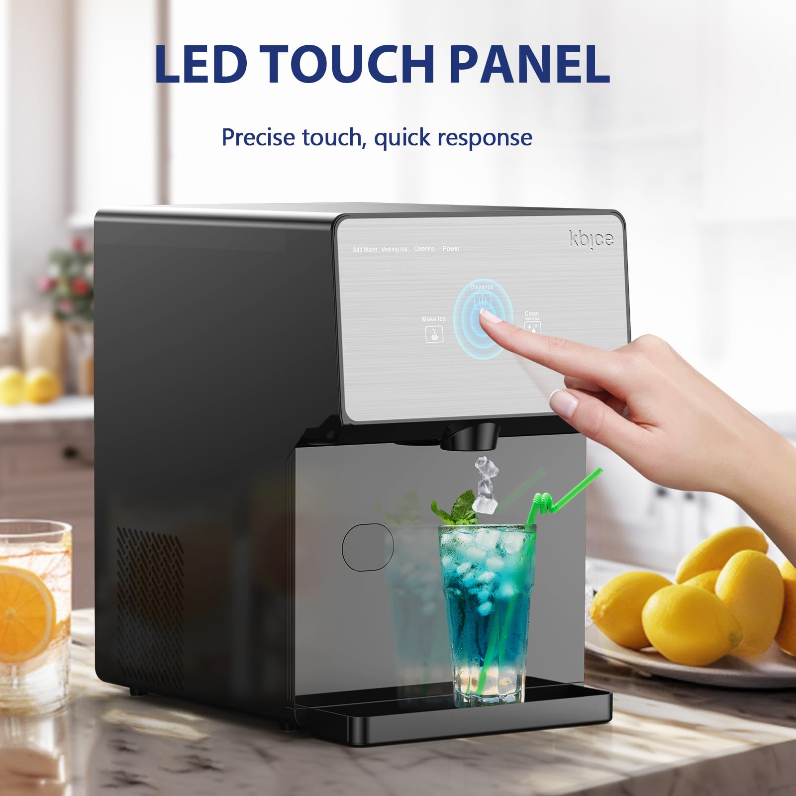 2.0 Countertop Nugget Ice Maker - 32lbs/24Hrs Soft Chewable Ice, LED Touch Panel & Self-Cleaning Function, Automatic Ice Dispenser - Perfect for Home Bars, Offices, and Outdoor Entertaining