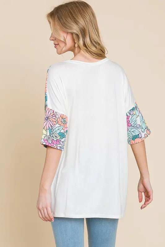 BOMBOM Women's Floral Print Round Neck Half Sleeve T-Shirt - Casual Summer Top for Outfits, Dating & Vacation