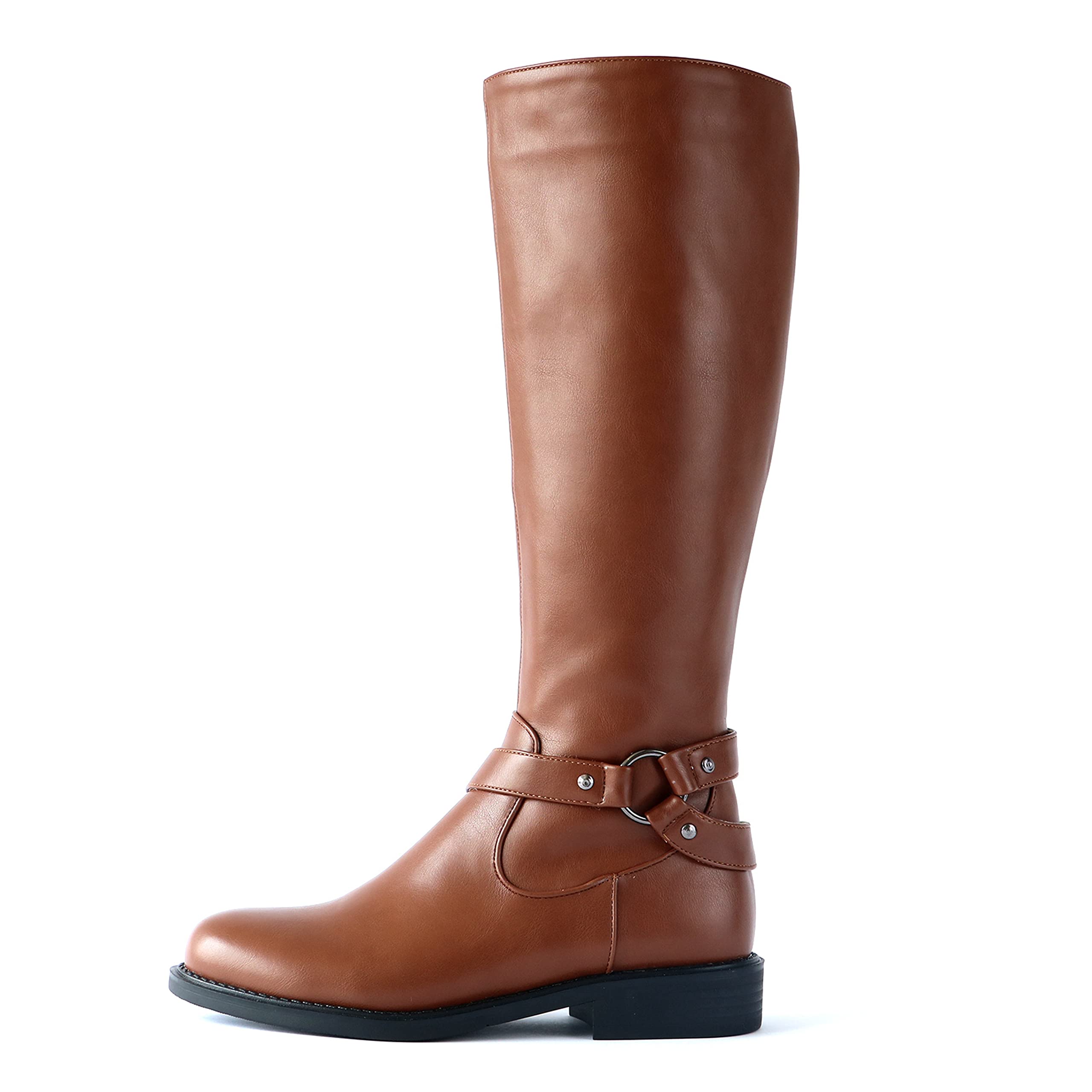 SeiteHuud Women's Black Combat Boots - Knee High Leather Boots with Side Zipper | Stylish & Durable for Outdoor, Work & Fashion
