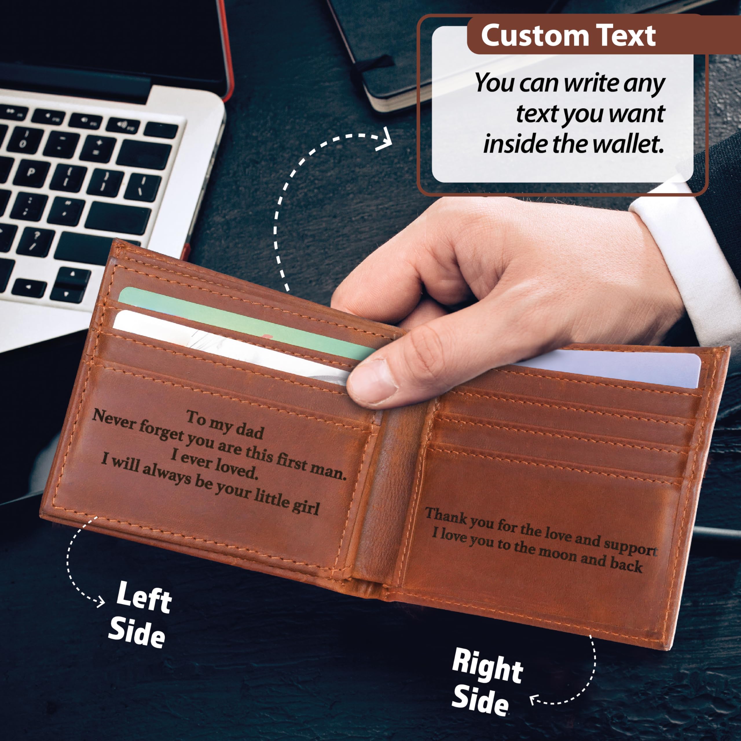 Personalized Leather Wallet for Men - Custom Engraved Gift for Husband, Dad, Boyfriend, Son & Fiance | Anniversary, Birthday & Father's Day Present | Premium RFID Blocking Bifold Wallet for Everyday Use & Travel