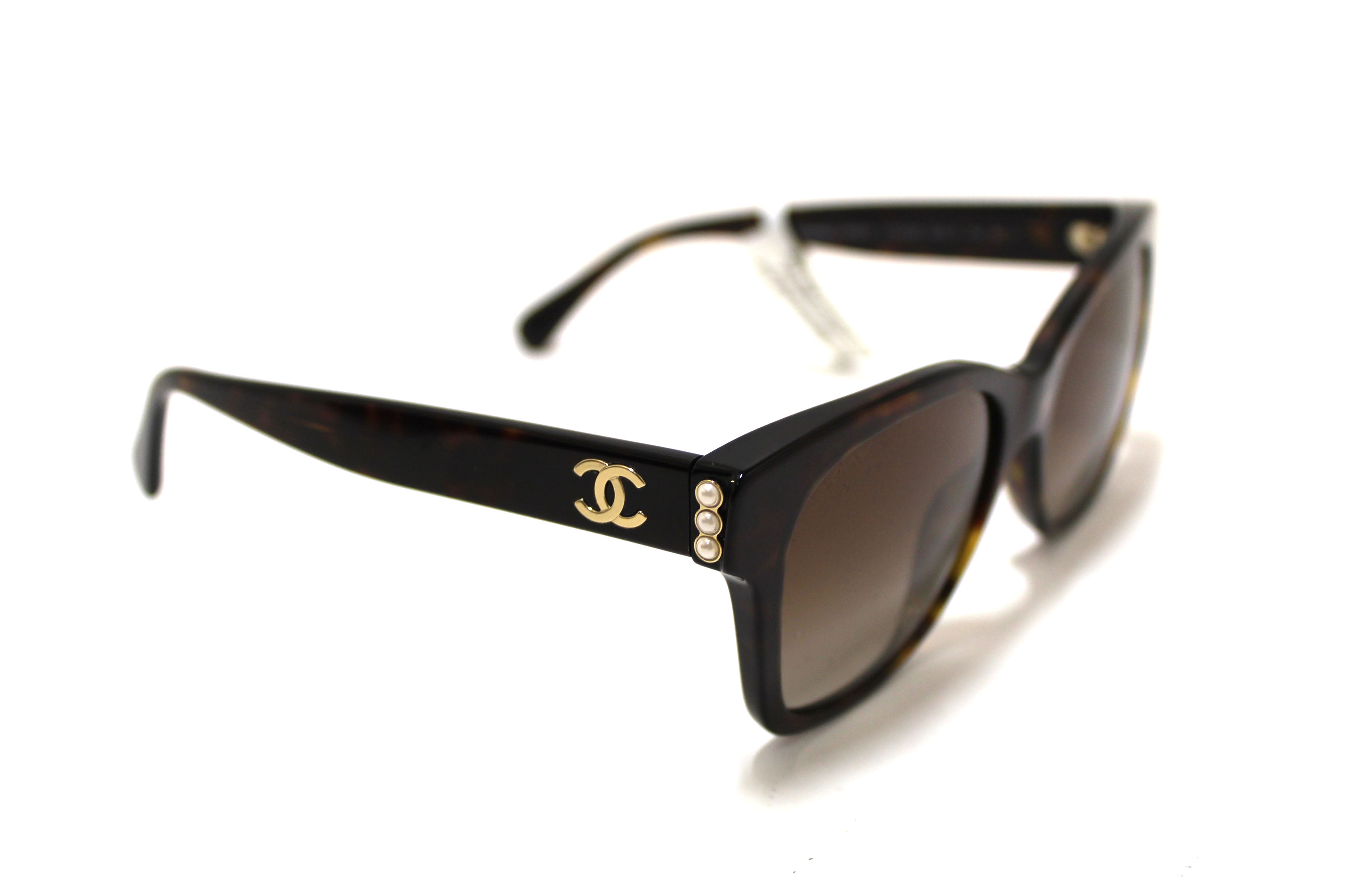 Authentic Chanel Tortoiseshell Polarized Pearl CC Square Sunglasses 5482HA - Luxury UV Protection for Women, Fashionable Summer Accessory for Beach & Driving