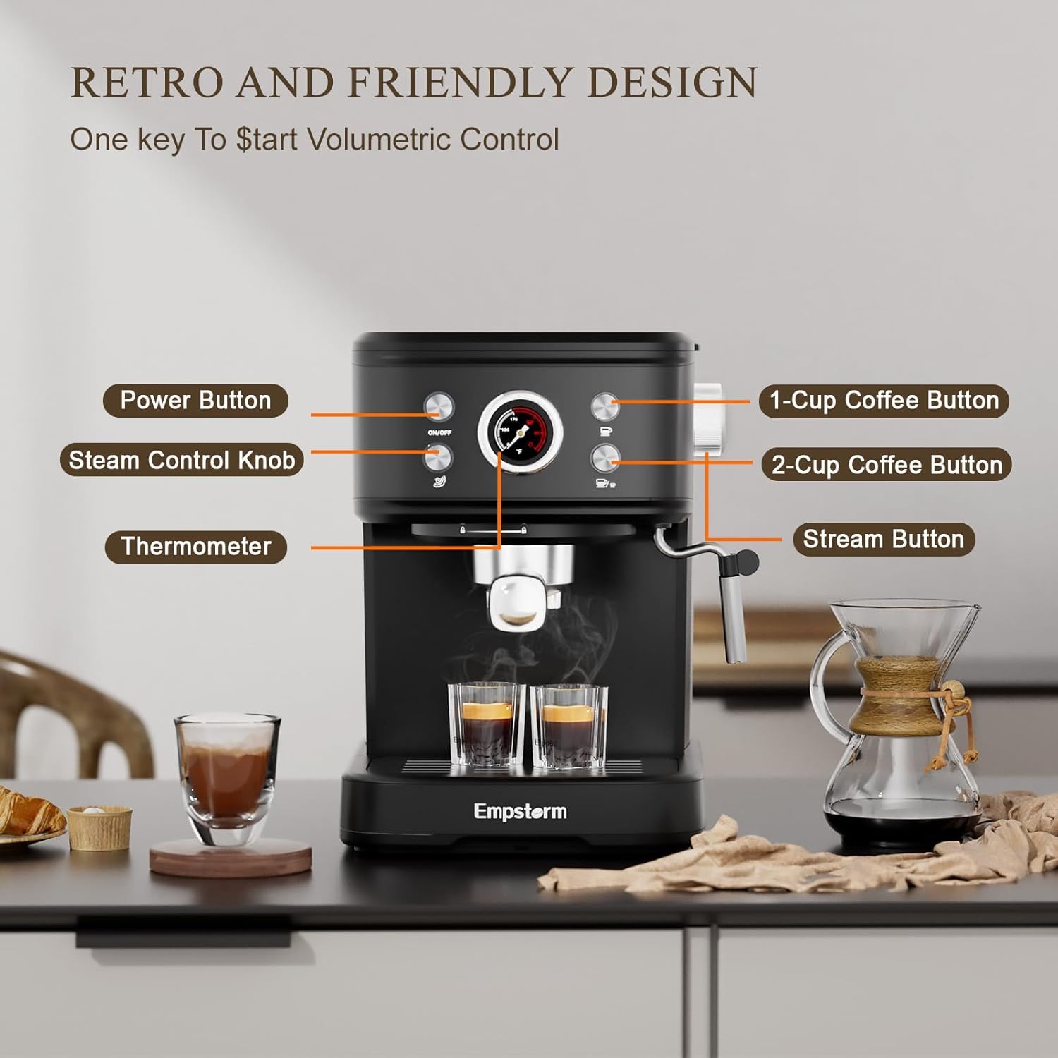 20 Bar Espresso Machine with Milk Frother Steam Wand - Compatible with Nespresso Original Capsules, 50oz Removable Water Tank, Stainless Steel Compact Coffee Maker for Home & Office - Perfect for Making Café Style Cappuccino, Latte, Macchiato & Americano Coffee Drinks