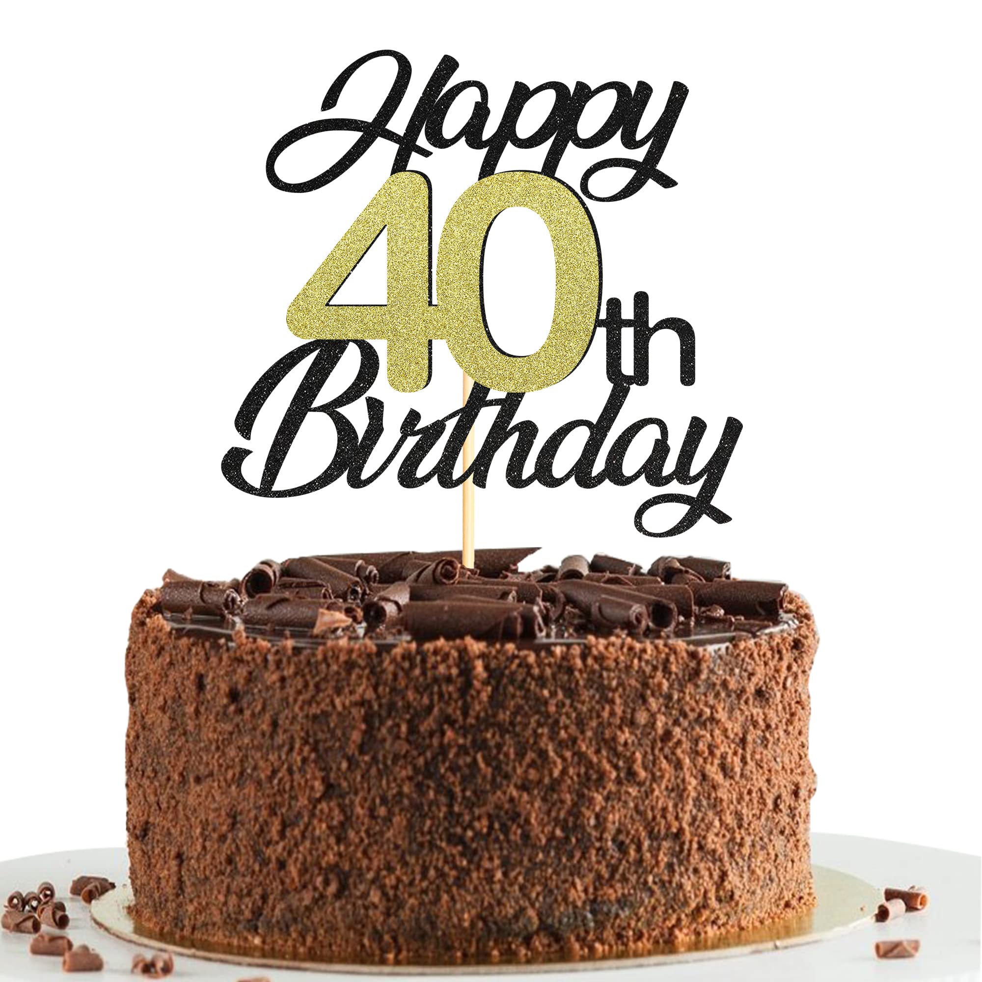 Elegant Black & Gold Glitter 40th Birthday Cake Topper - Premium 40th Birthday Party Decorations for Women & Men - Perfect for Anniversary Celebrations, Milestone Parties & Cake Decorating