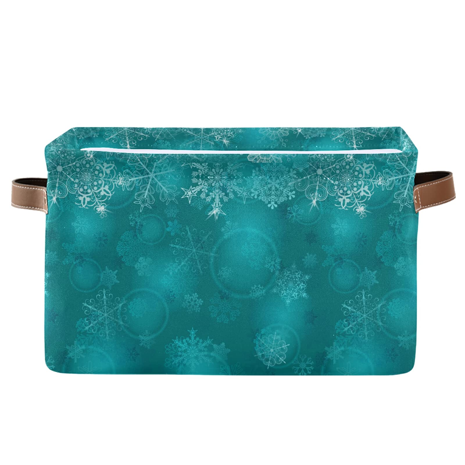 Christmas Snowflakes Rectangular Storage Bin - Canvas Square Basket with Handles for Home Organization, Office Supplies, Kids Toys Storage, Nursery Decor & Laundry Closet - Perfect Holiday Gift Basket for Christmas Decorations & Winter Home Storage Solutions