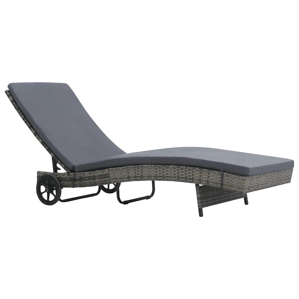 Premium CHARMMA Sun Lounger with Wheels & Cushion - Durable Poly Rattan in Anthracite - Perfect for Poolside, Patio, and Outdoor Relaxation