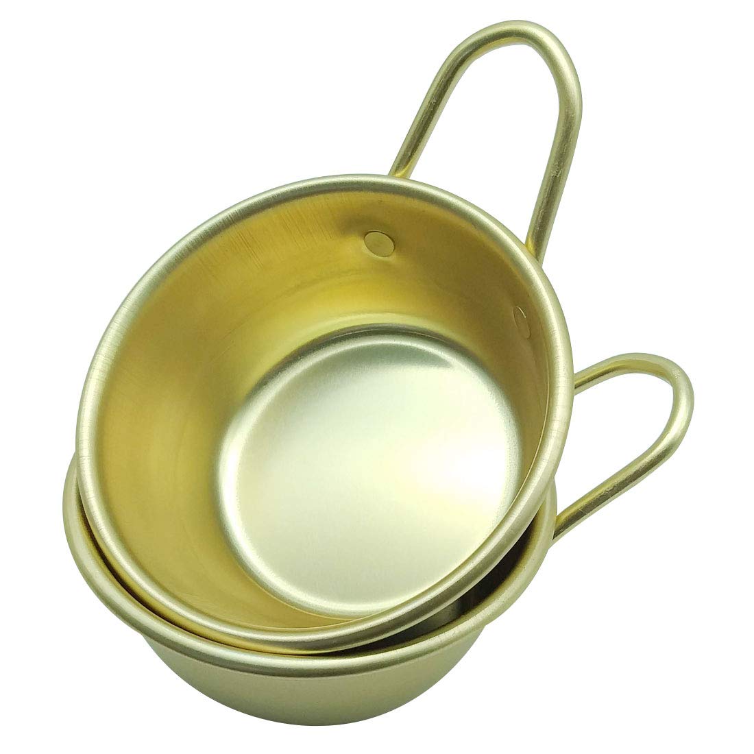 GARASANI 2 Pack Korean Traditional Aluminum Wine Bowls - 4.7 Inch Yellow Soup Cups for Sake, Makgeolli & Hiking Camping Dishes | Durable Lightweight Korean Ceremonial Drinkware