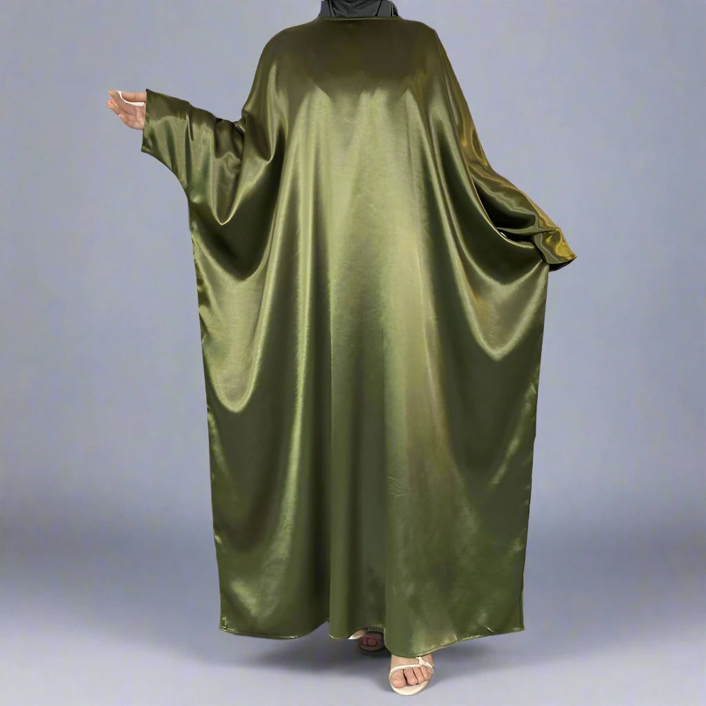 Elegant Satin Farasha Abaya Dress for Muslim Women - Modest Islamic Prayer Dress for Mosque, Eid, and Special Occasions