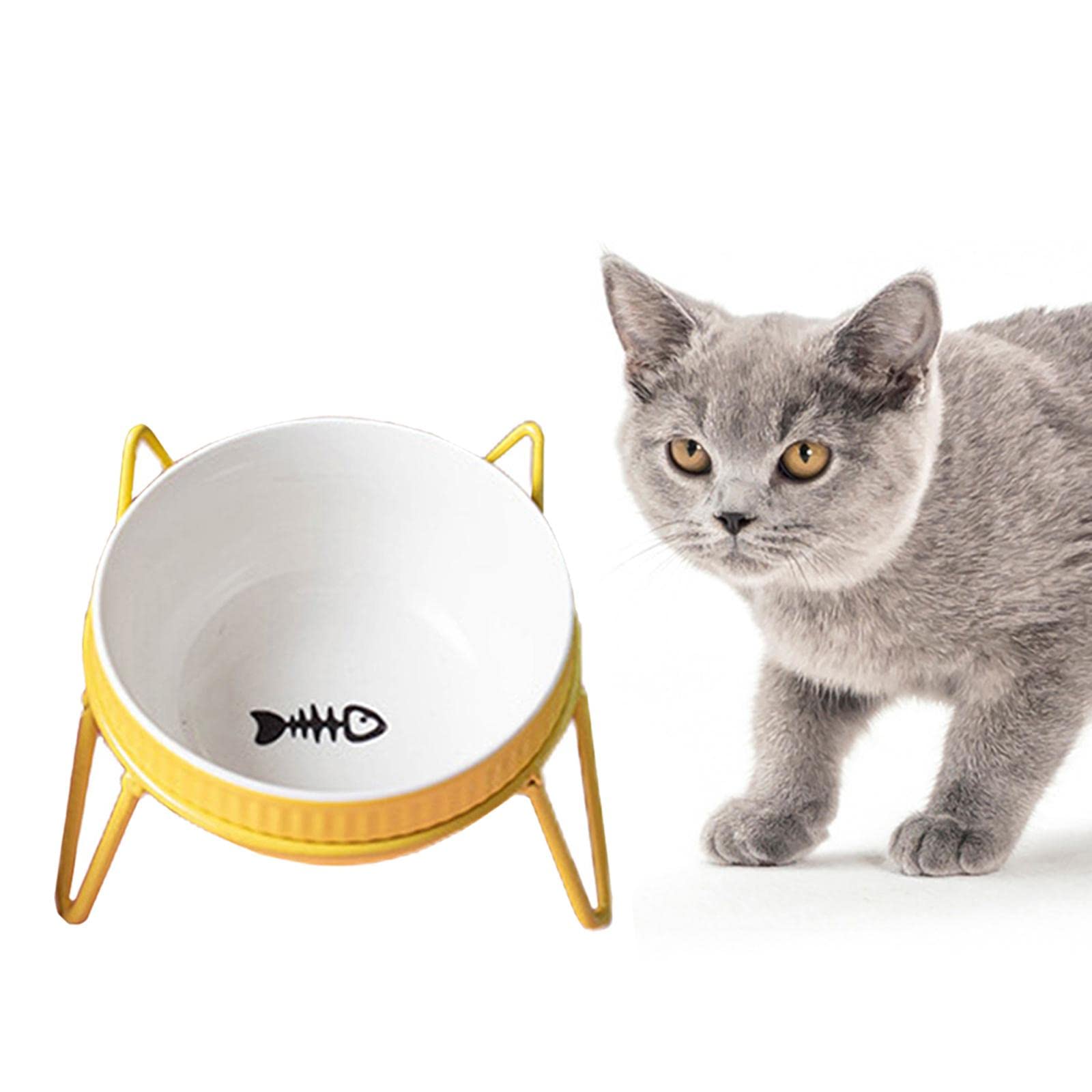 Premium Iron Pet Bowl Stand Holder - Single Feeder for Dogs & Cats - Durable & Non-Slip Food Dish Rack - Vibrant Yellow (Perfect for Home, Kitchen, or Outdoor Use)