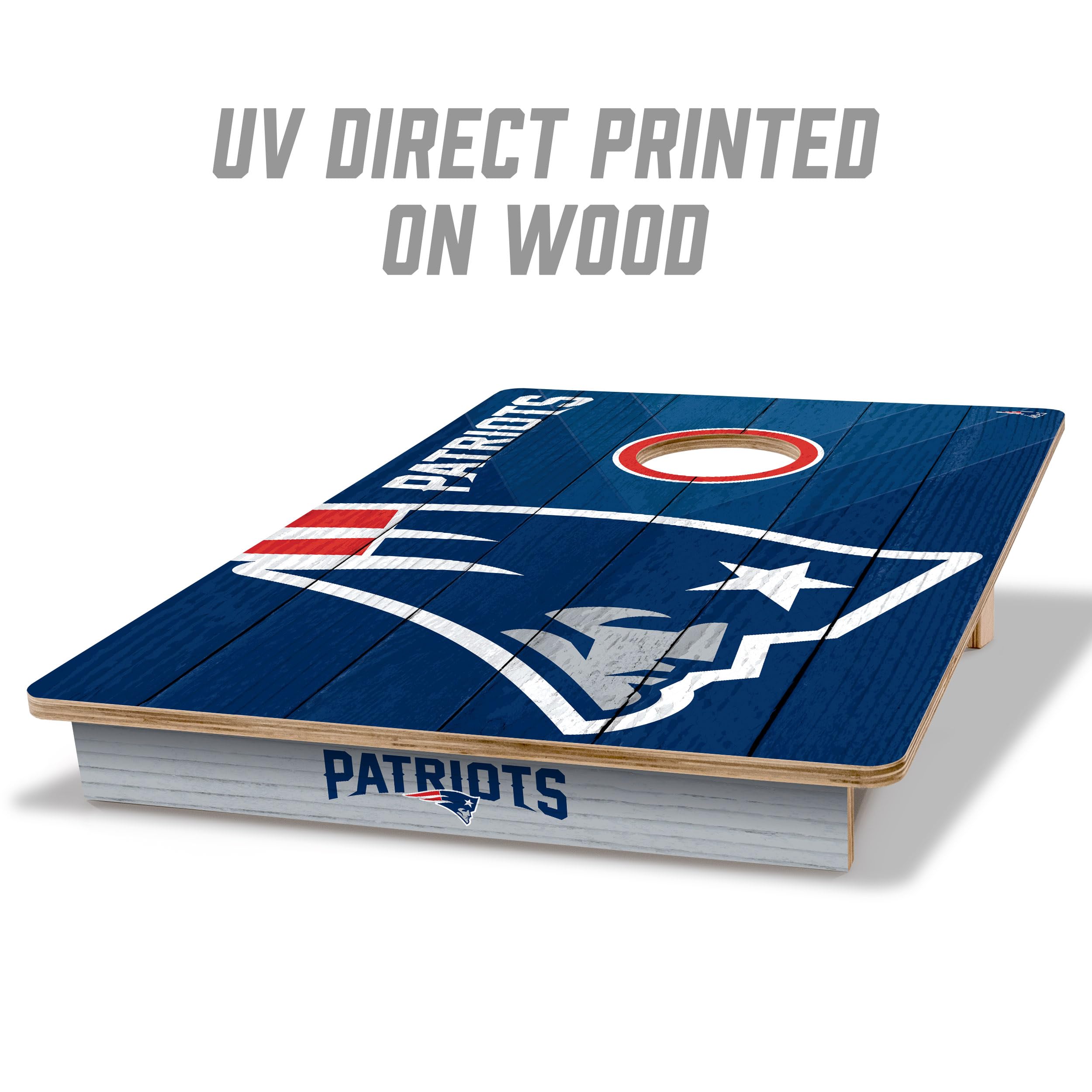 YouTheFan NFL New England Patriots 2’ x 3’ Wood Cornhole Game Set with Logo Bags - Premium Outdoor Tailgating & Backyard Party Game for Football Fans