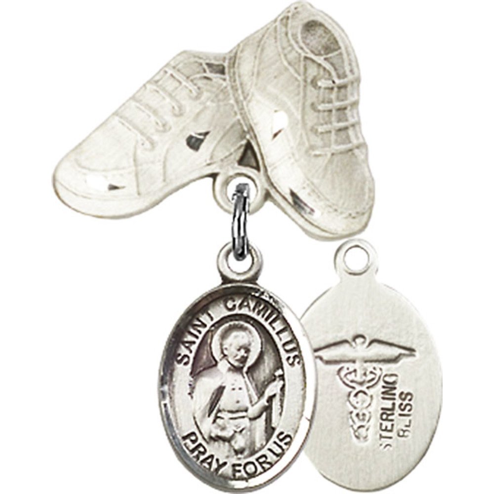St. Camillus of Lellis Sterling Silver Baby Badge - Doctor Charm & Baby Boots Pin (1