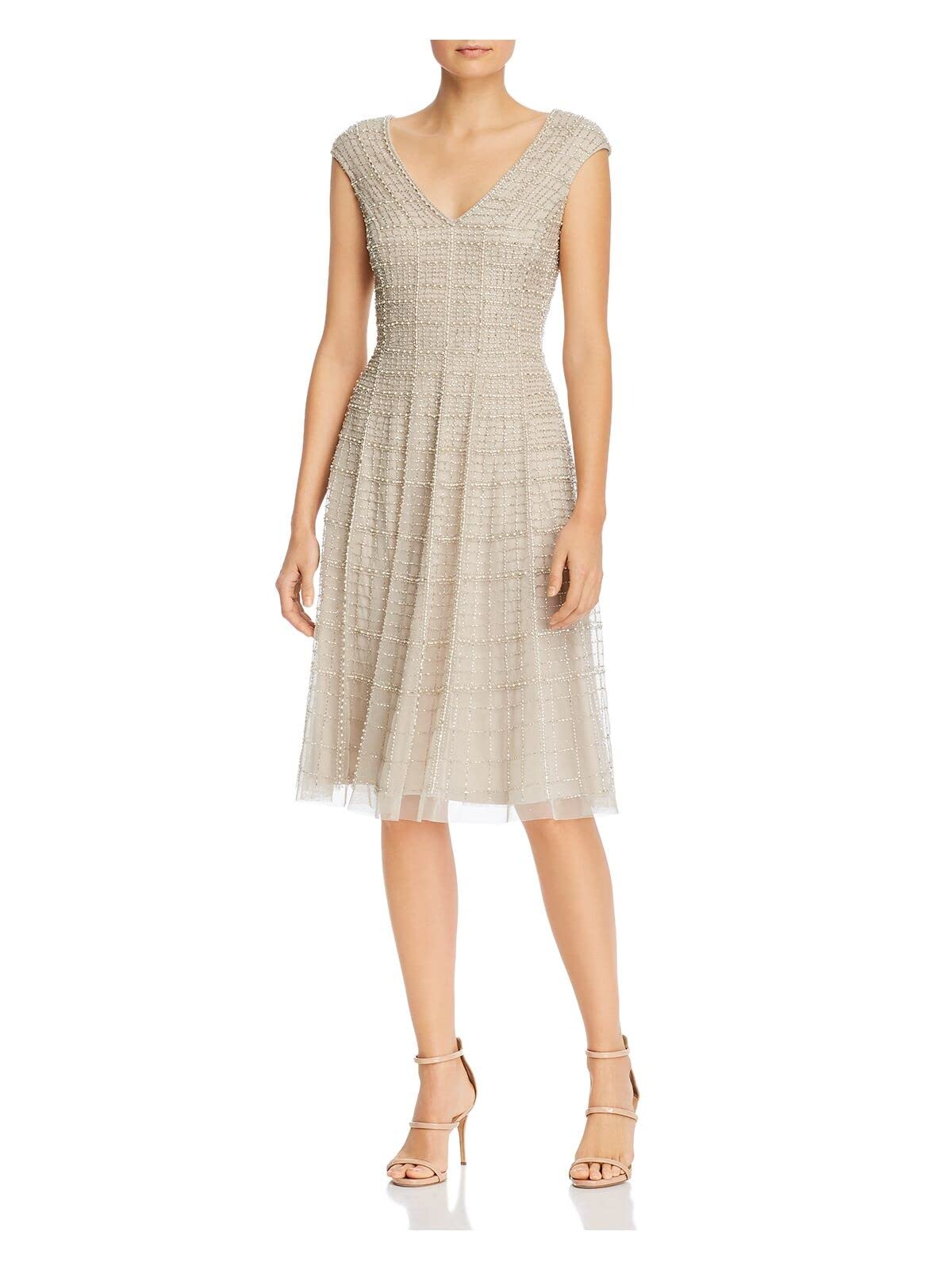 Adrianna Papell Women's Elegant Beaded Midi Dress for Evening Parties & Special Occasions