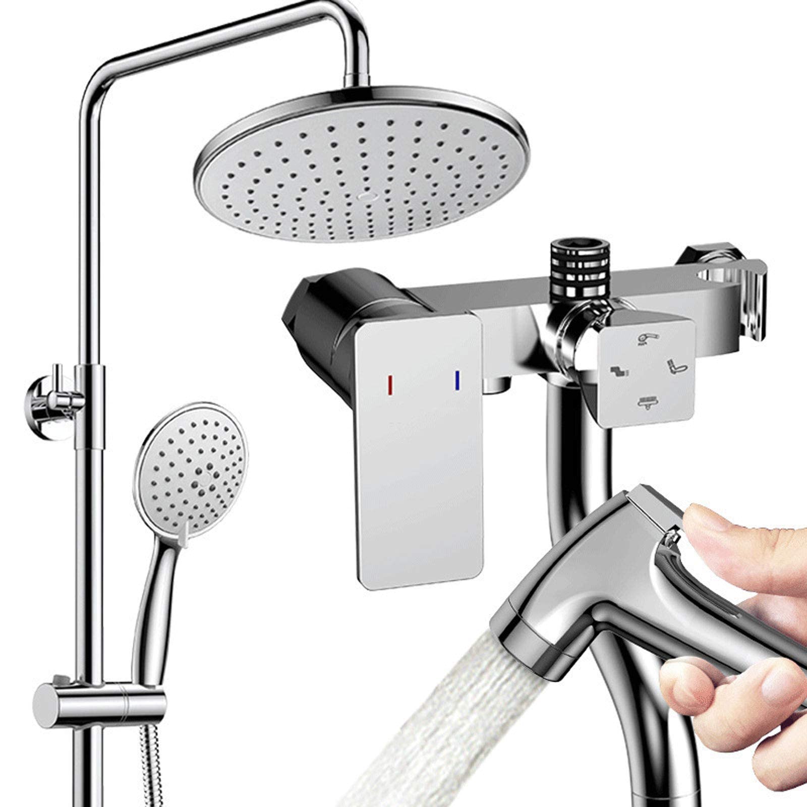 GELISURE Adjustable Wall Mounted Shower System - Chrome & Brass Shower Mixer Set with Overhead Rainfall Shower Head - Modern Bathroom Fixture for Home & Hotel Use - Perfect for Spa-Like Relaxation and Luxury Bathing Experience