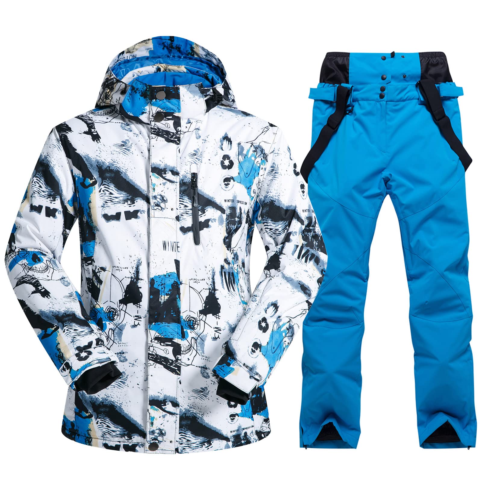 Men's Waterproof Ski Jacket & Pants Set - Windproof Winter Snowsuit with Hood for Skiing & Snowboarding - Perfect for Mountain Adventures & Cold Weather Outdoor Activities