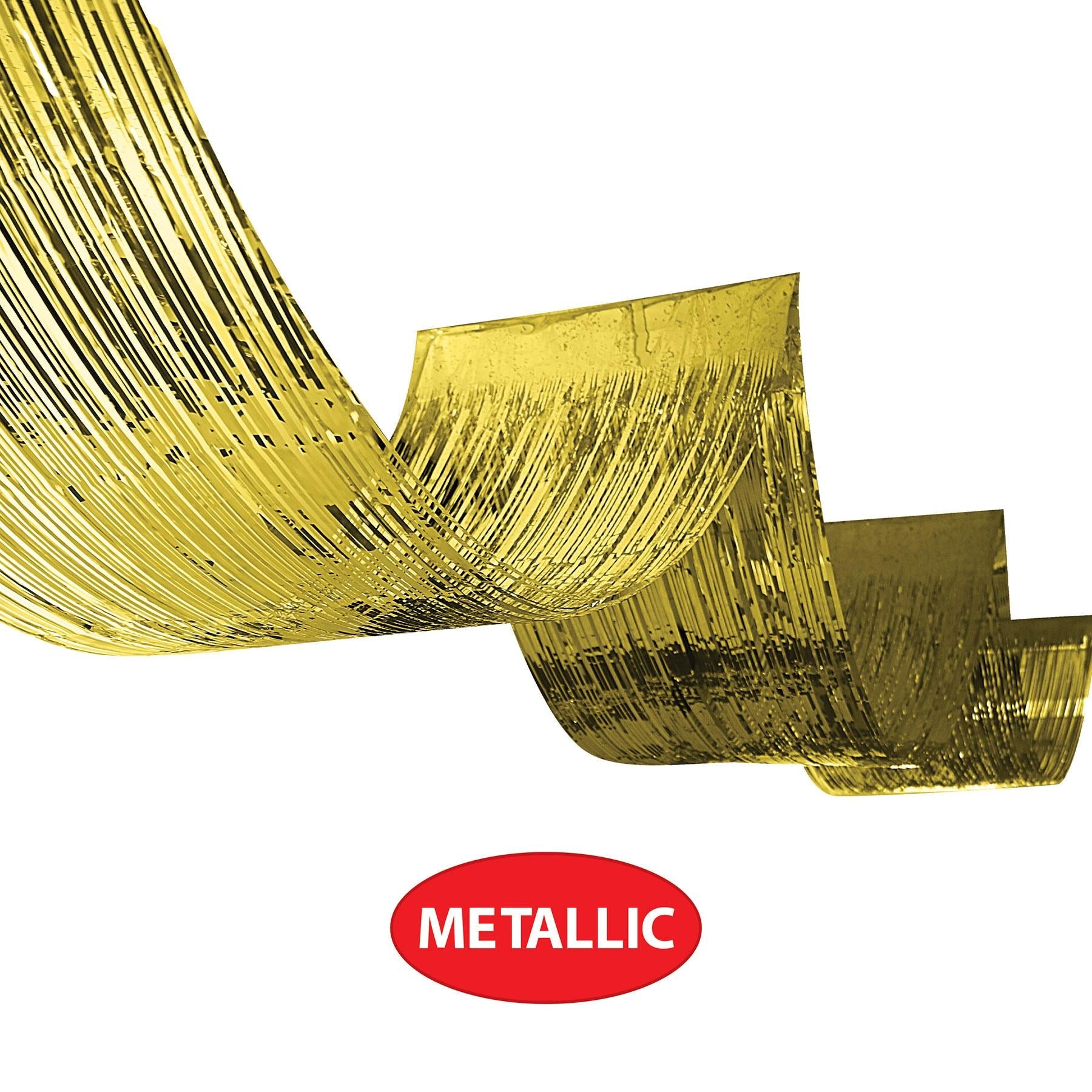 12 Pack Beistle 1-Ply Metallic Gold Fringe Ceiling Curtains for Party Decorations - Perfect for Birthday, Wedding, and Holiday Decor