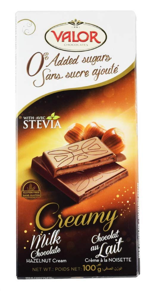 Valor Sugar-Free Milk Chocolate with Hazelnut Mousse - 0% Added Sugar, 100g (3.5oz) - Pack of 17 Bars - Perfect for Keto Diet, Diabetic-Friendly Snacks & Healthy Gift Giving