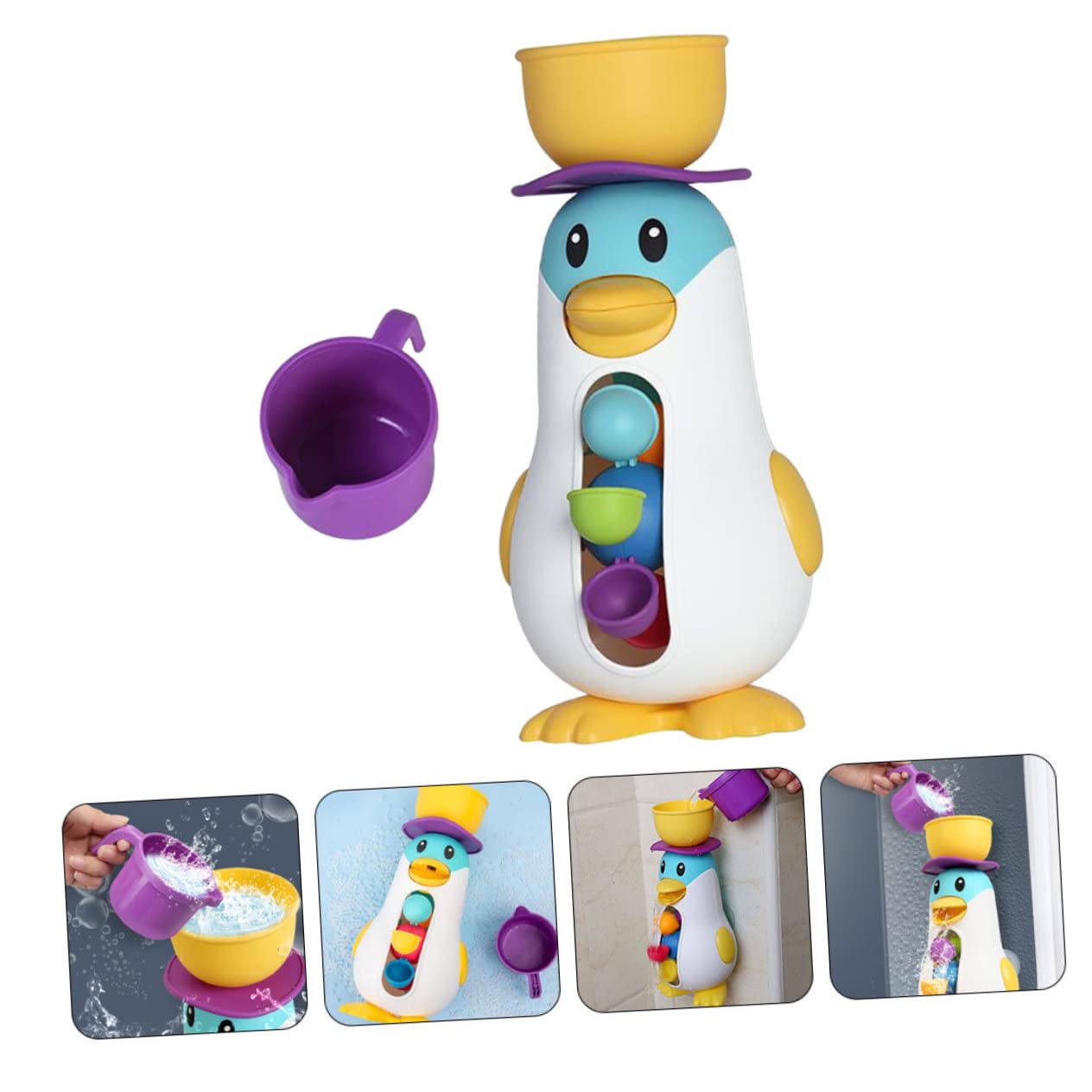 VICASKY 2 Sets Penguin Windmill Bath Toys - Wind Up Waterfall Suction Toys for Kids, Plastic Bathtub Toys for Toddlers - Fun Bath Time & Pool Playtime for Children