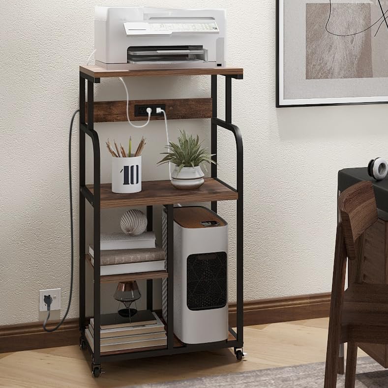 VEDECASA 3-Tier Rolling Printer Stand with Charging Station & USB Port - Adjustable Shelf, 21.2