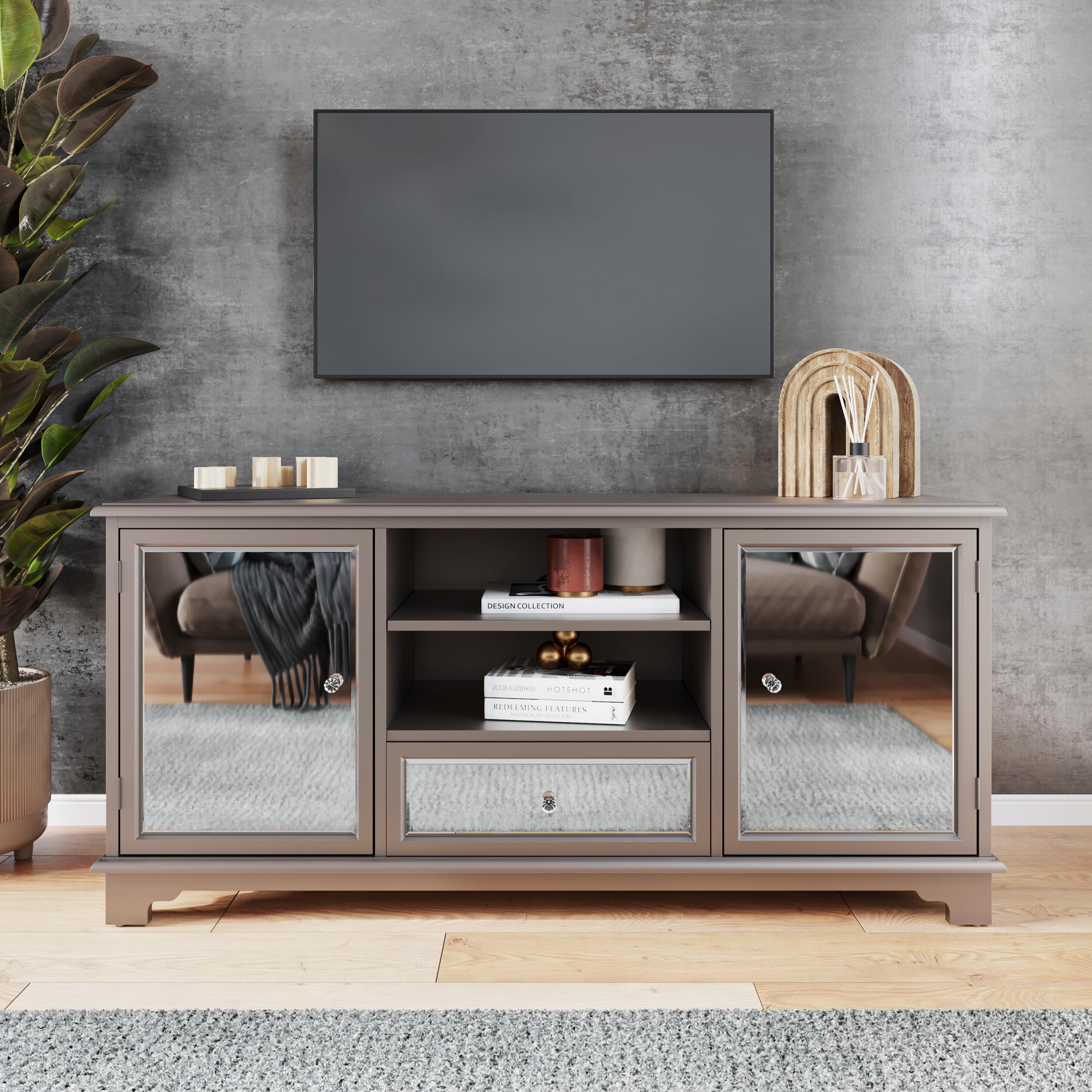 Mirage TV Stand with Storage - Modern Entertainment Center for Living Room, Bedroom - Holds TV, Media, Gaming Consoles & Accessories