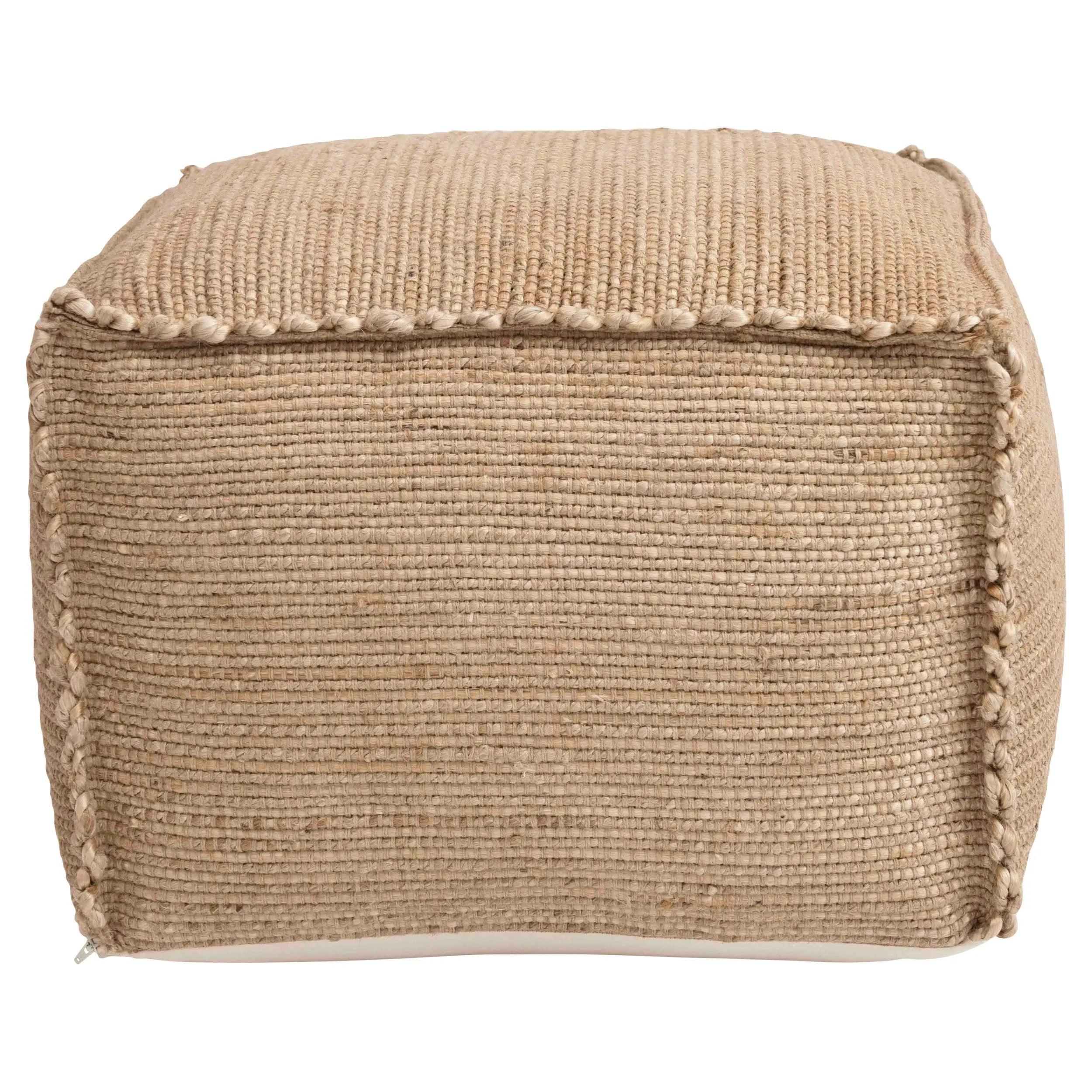 Hand Woven Jute Pouf Ottoman - Natural Fiber Footstool & Boho Chic Decor for Living Room, Bedroom, or Nursery - Perfect for Relaxing & Adding Cozy Style