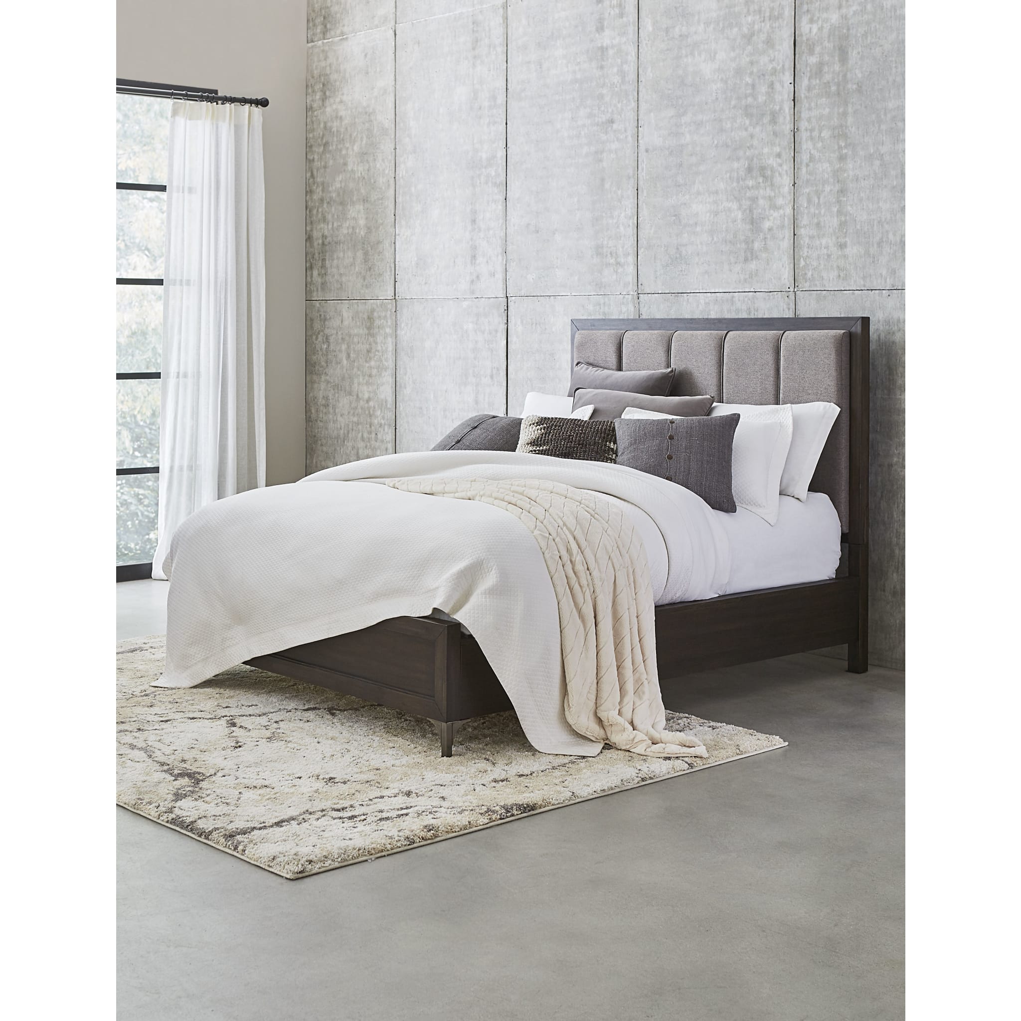 Lucerne Upholstered Panel Bed Frame - Vintage Coffee Brown Queen Size Bedroom Furniture for Master Bedroom & Guest Room