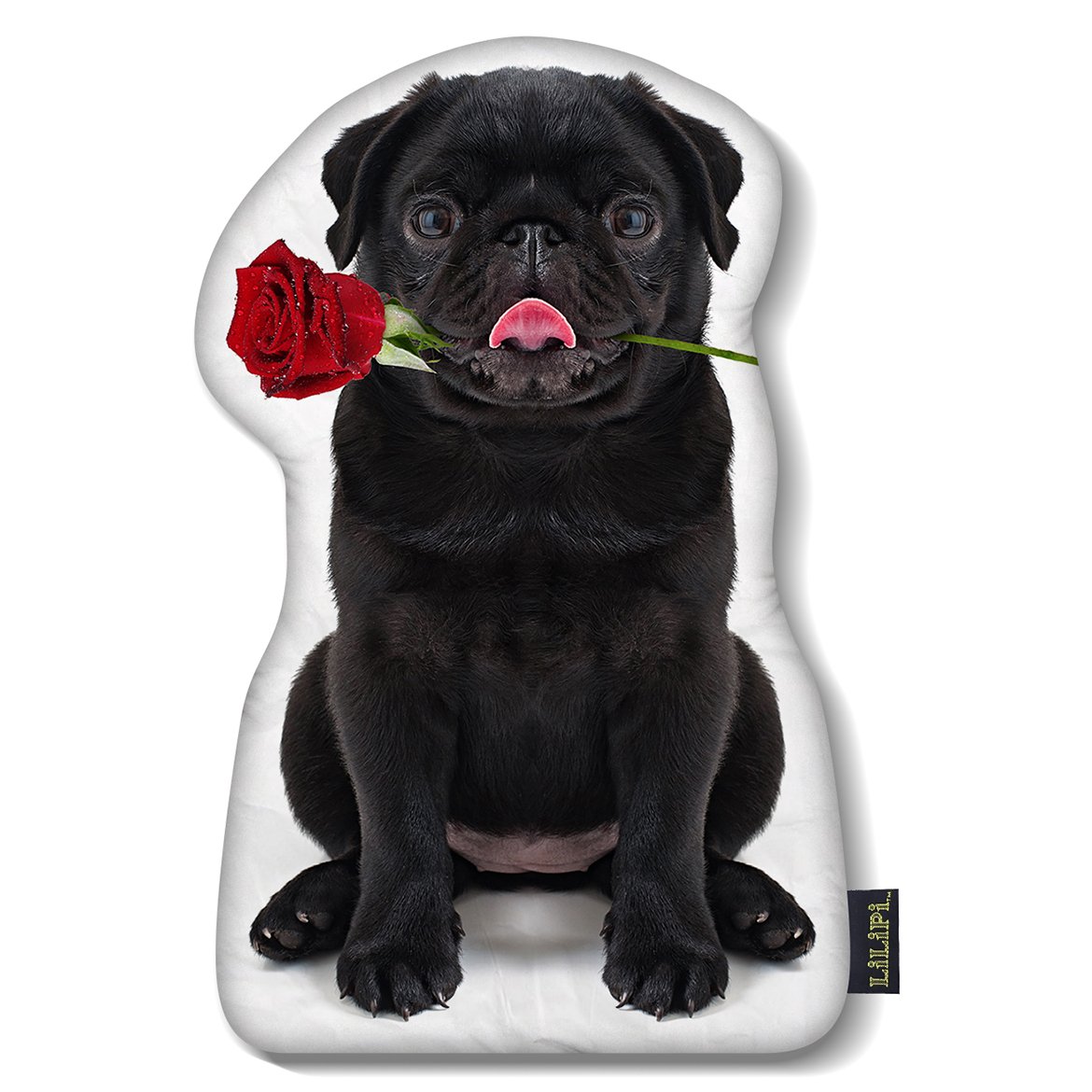 LiLiPi Pug Black Rose Shaped Decorative Throw Pillow - Soft Accent Cushion for Sofa, Bed, Nursery & Home Decor