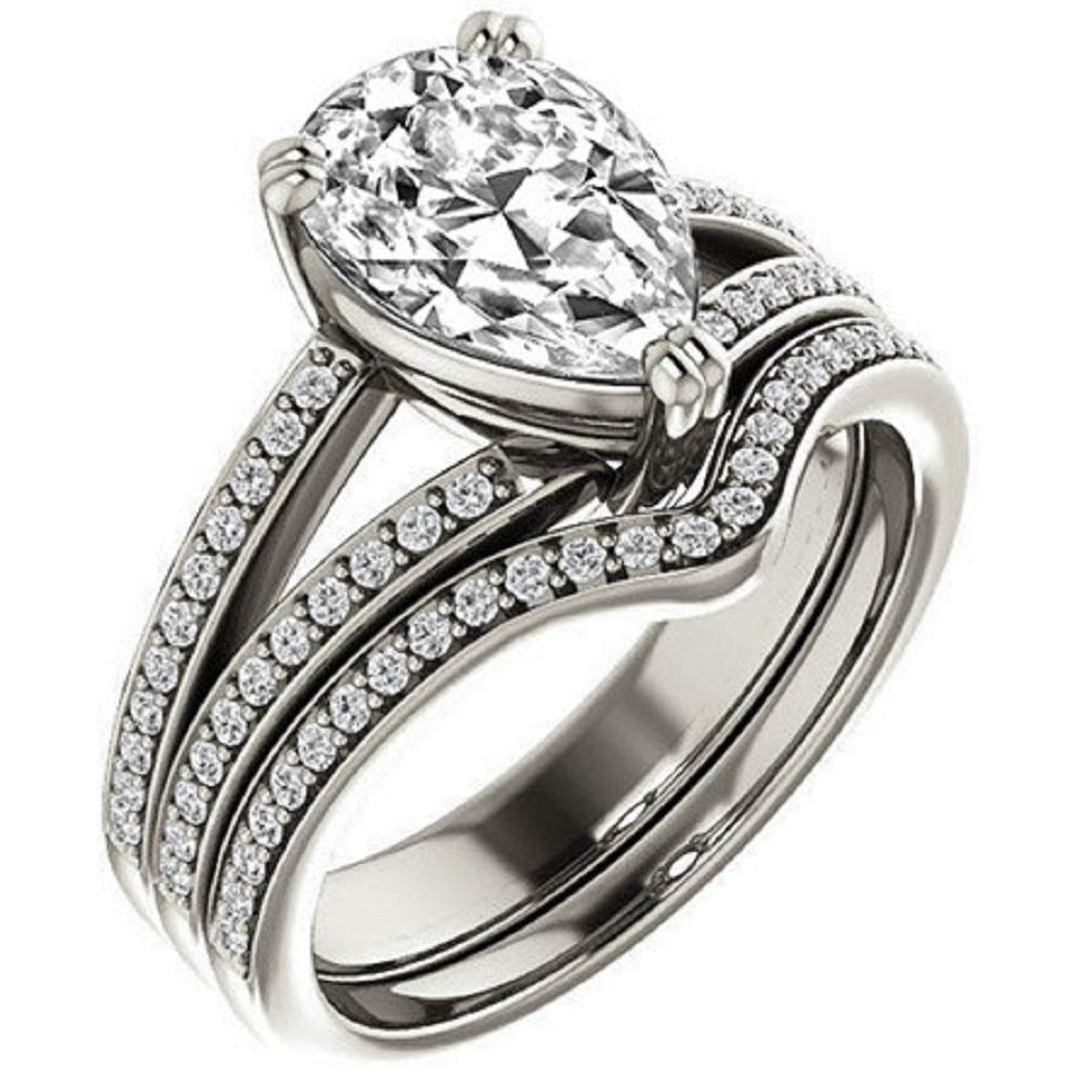 2.10CT Pear Cut VVS1 Colorless Moissanite Split Shank Bridal Ring Set in 925 Sterling Silver - Elegant Engagement & Wedding Rings, Perfect Gift for Her - Ideal for Proposals, Anniversaries, and Special Occasions